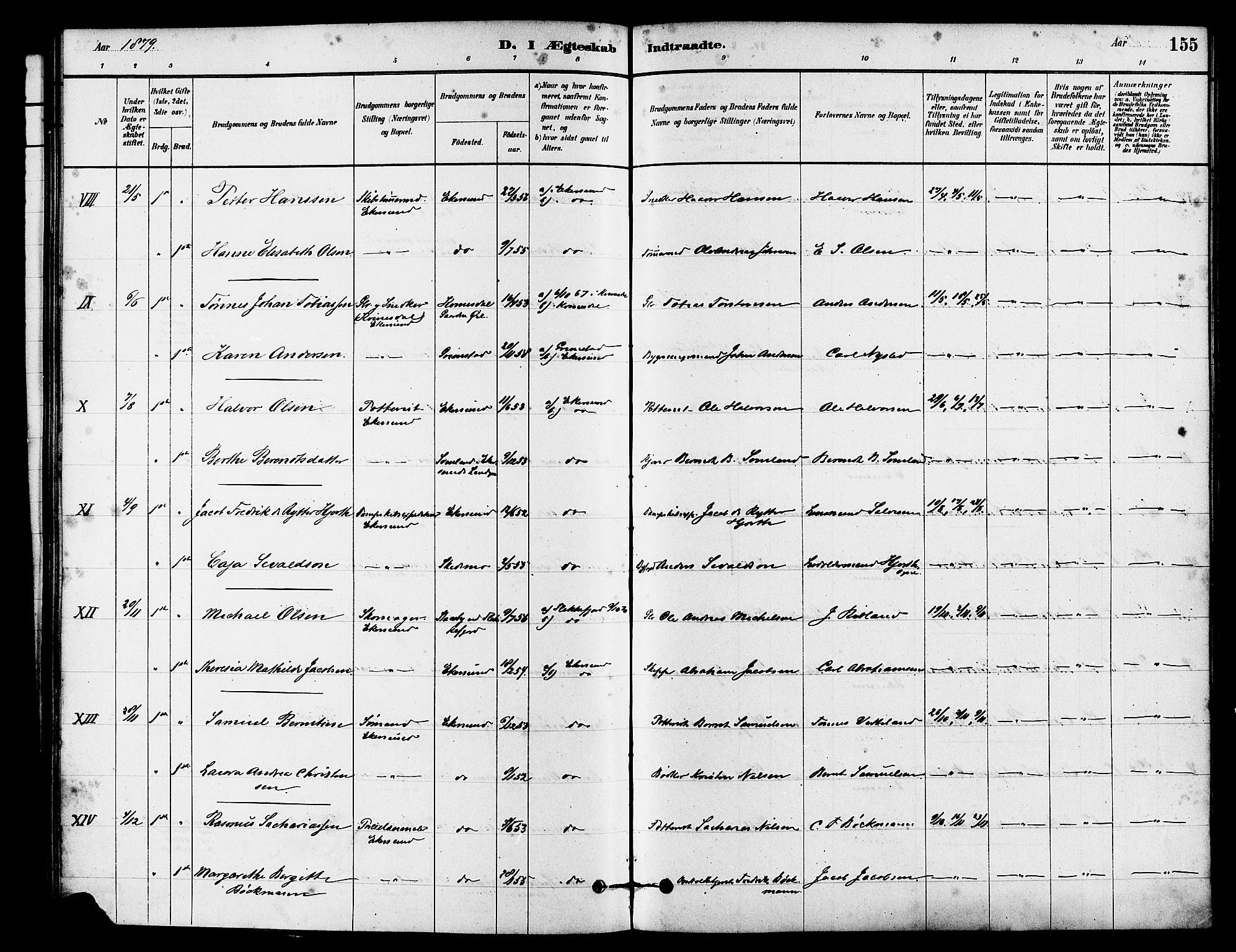 Eigersund sokneprestkontor, SAST/A-101807/S08/L0015: Ministerialbok nr. A 15, 1879-1892, s. 155