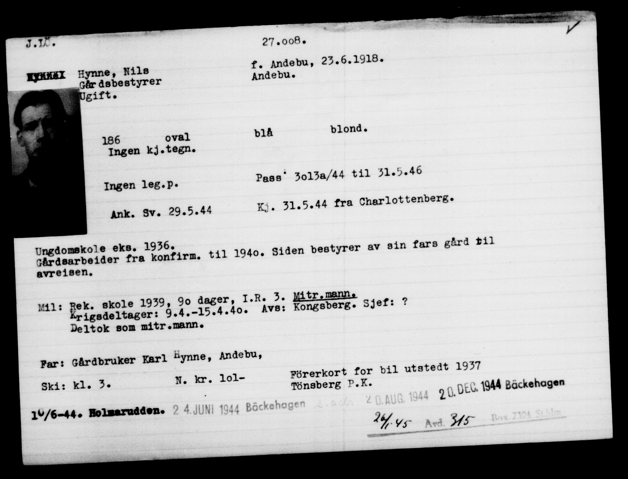 Utenriksstasjonene, Legasjonen i Stockholm, Flyktningkontoret, AV/RA-S-6753/V/Va/L0011: Kjesäterkartoteket, flyktninger med registreringsnr. 25300-28349, 1940-1945, s. 1796