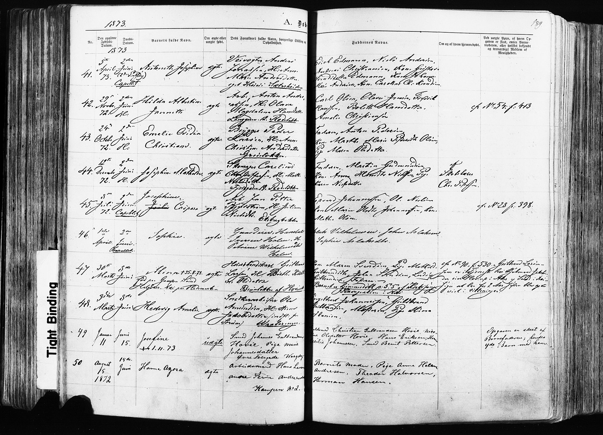 Østre Aker prestekontor Kirkebøker, AV/SAO-A-10840/F/Fa/L0003: Ministerialbok nr. I 3, 1869-1875, s. 189