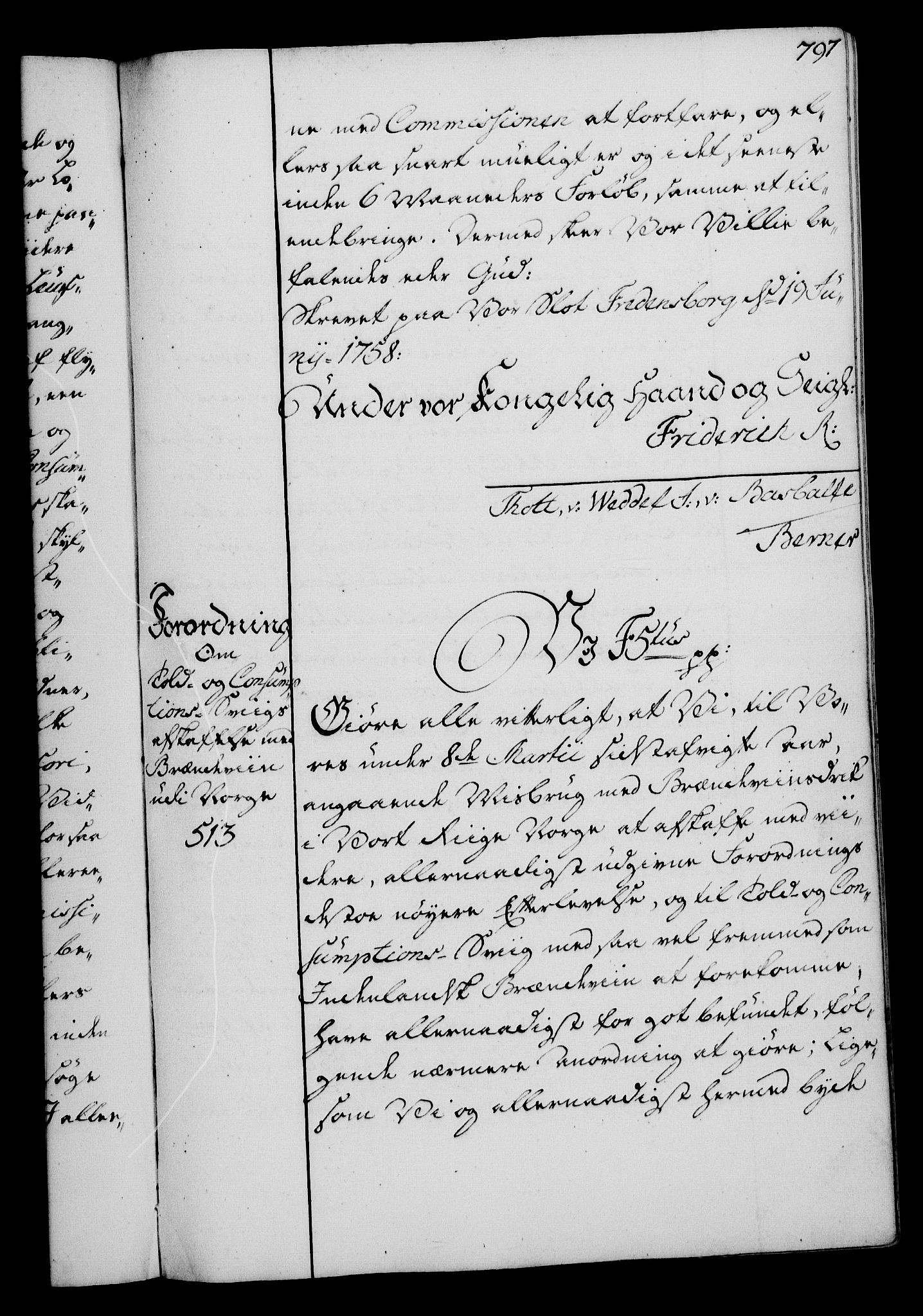 Rentekammeret, Kammerkanselliet, RA/EA-3111/G/Gg/Gga/L0006: Norsk ekspedisjonsprotokoll med register (merket RK 53.6), 1749-1759, s. 797