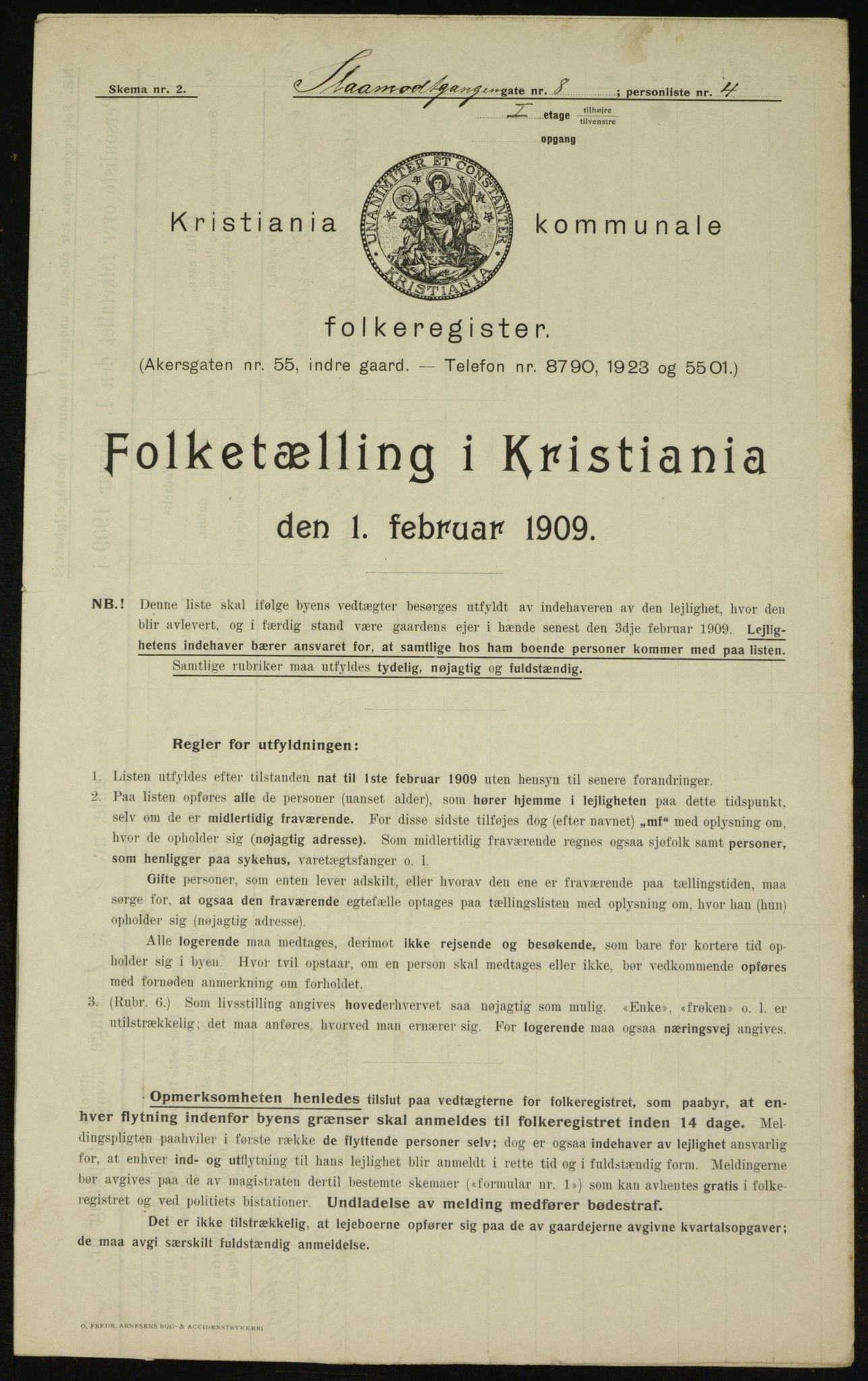 OBA, Kommunal folketelling 1.2.1909 for Kristiania kjøpstad, 1909, s. 87955