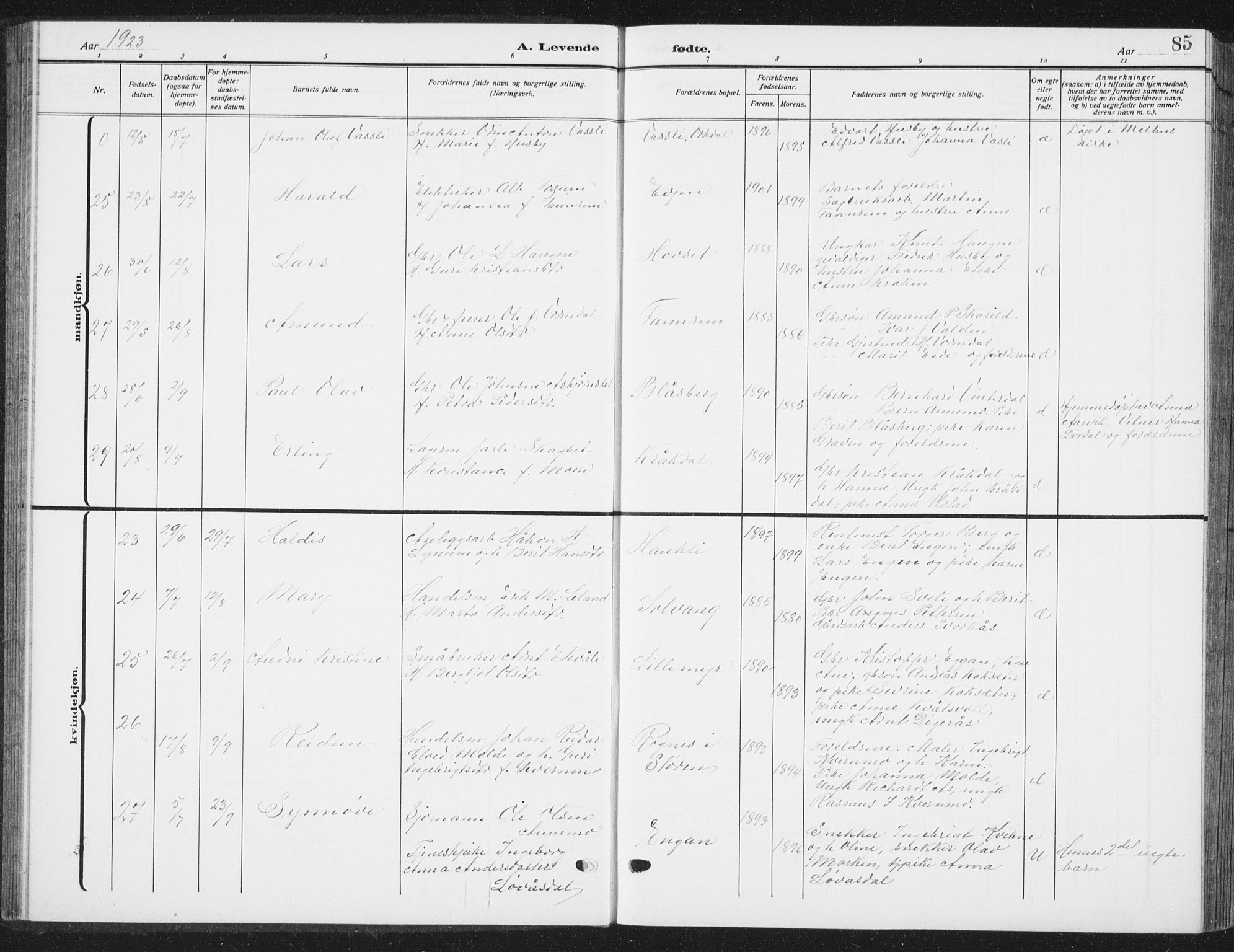 Ministerialprotokoller, klokkerbøker og fødselsregistre - Sør-Trøndelag, AV/SAT-A-1456/668/L0820: Klokkerbok nr. 668C09, 1912-1936, s. 85