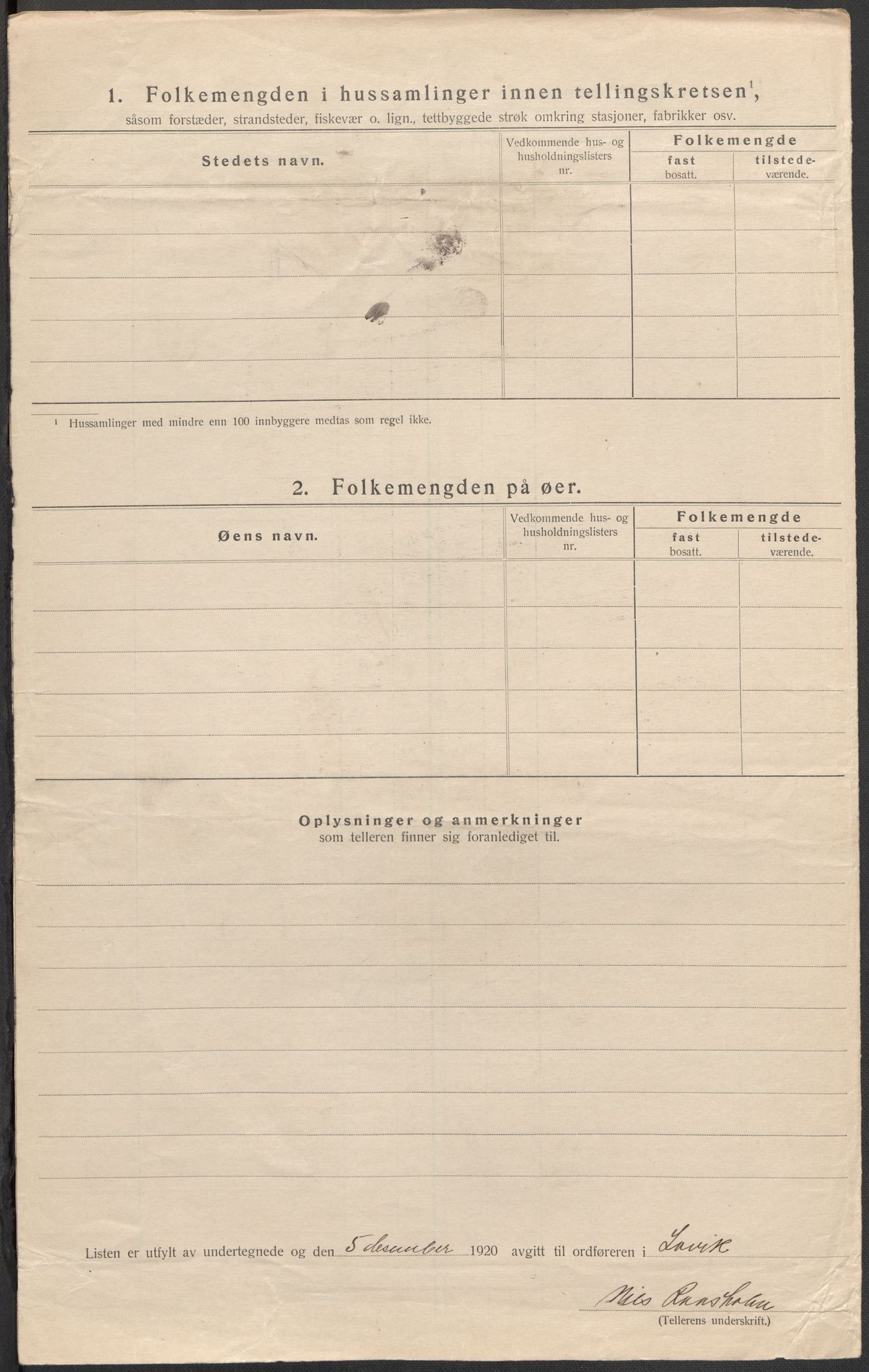 SAB, Folketelling 1920 for 1415 Lavik herred, 1920, s. 22