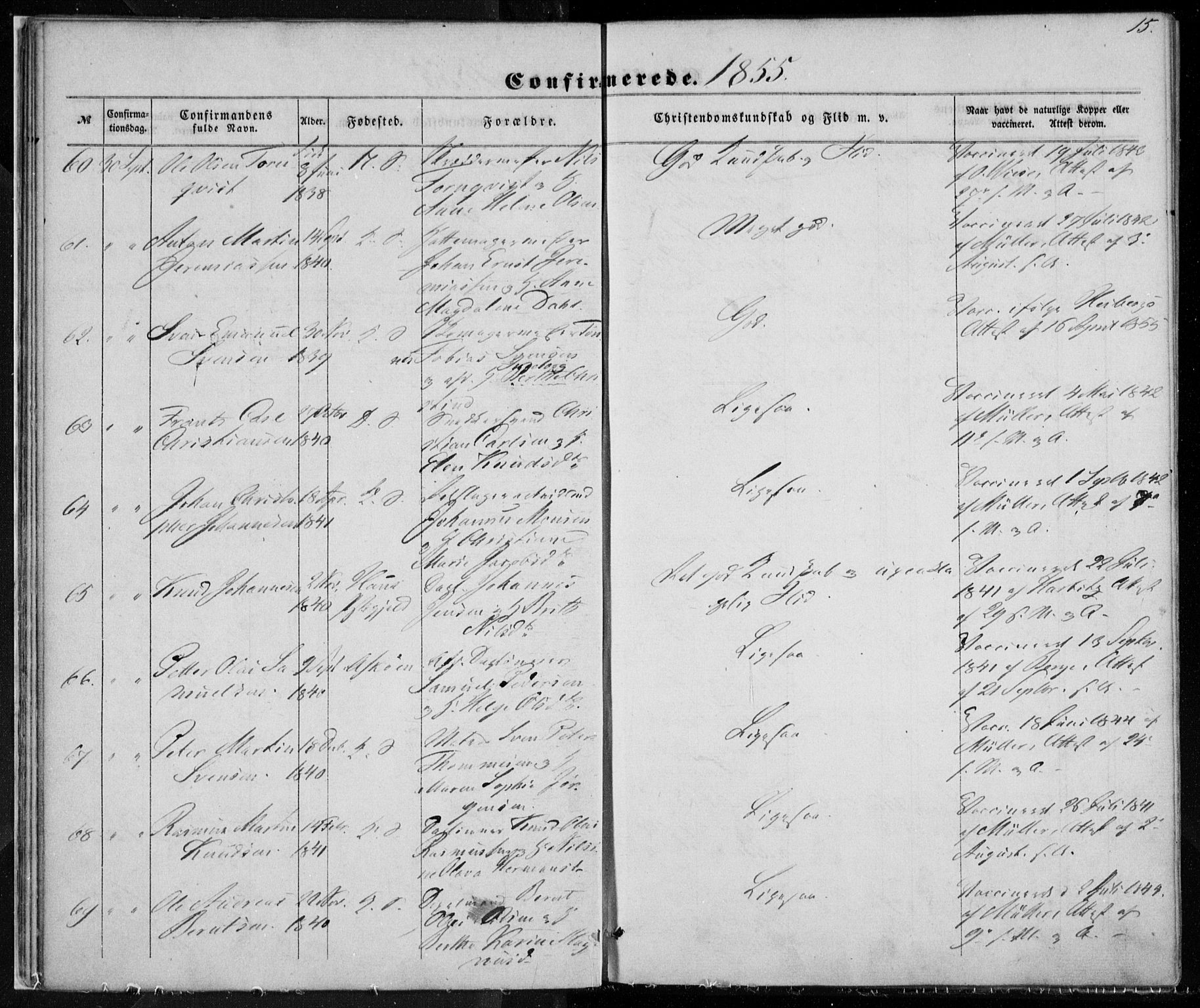 Korskirken sokneprestembete, SAB/A-76101/H/Haa/L0027: Ministerialbok nr. C 3, 1854-1868, s. 15