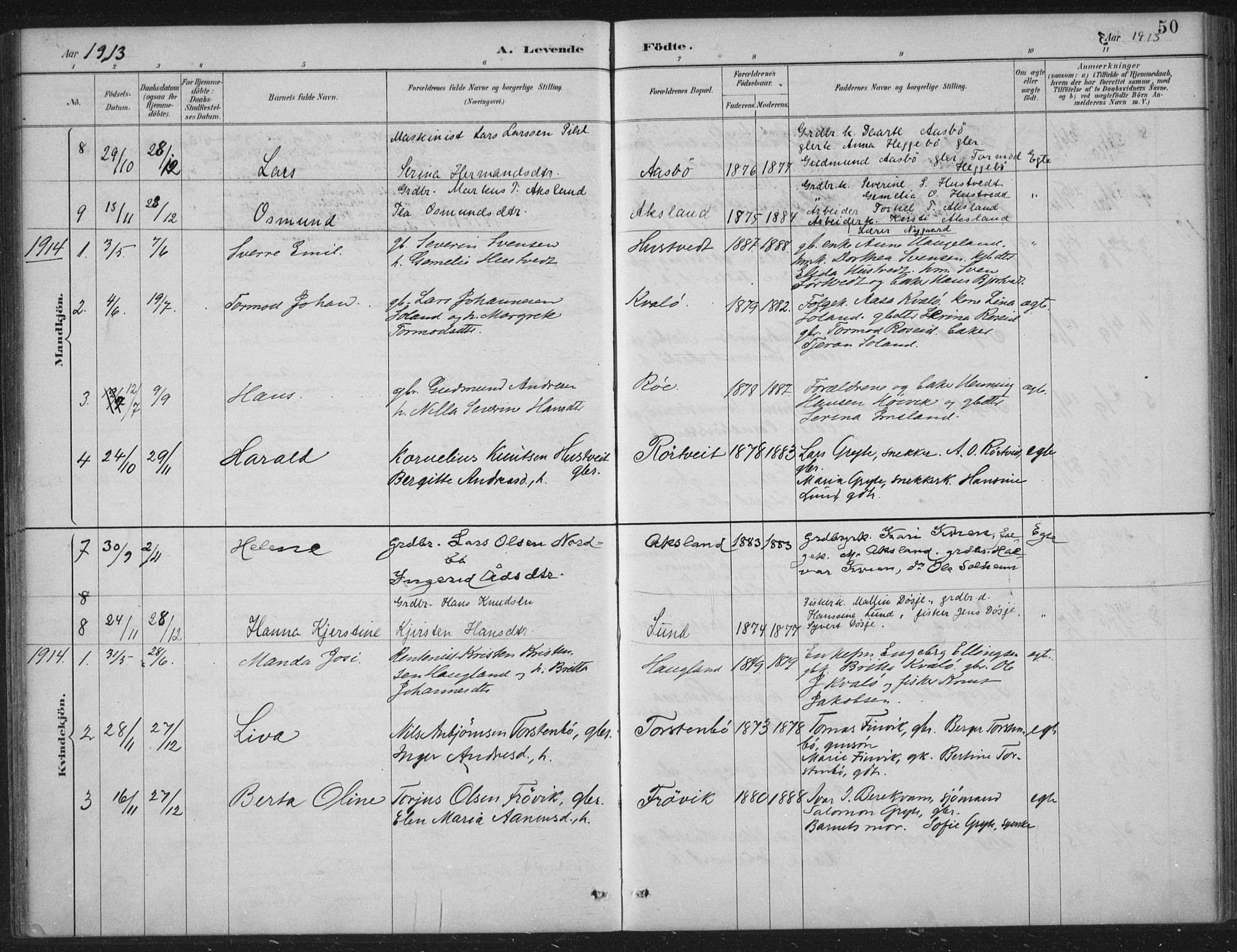 Vikedal sokneprestkontor, AV/SAST-A-101840/01/IV: Ministerialbok nr. A 12, 1886-1929, s. 50