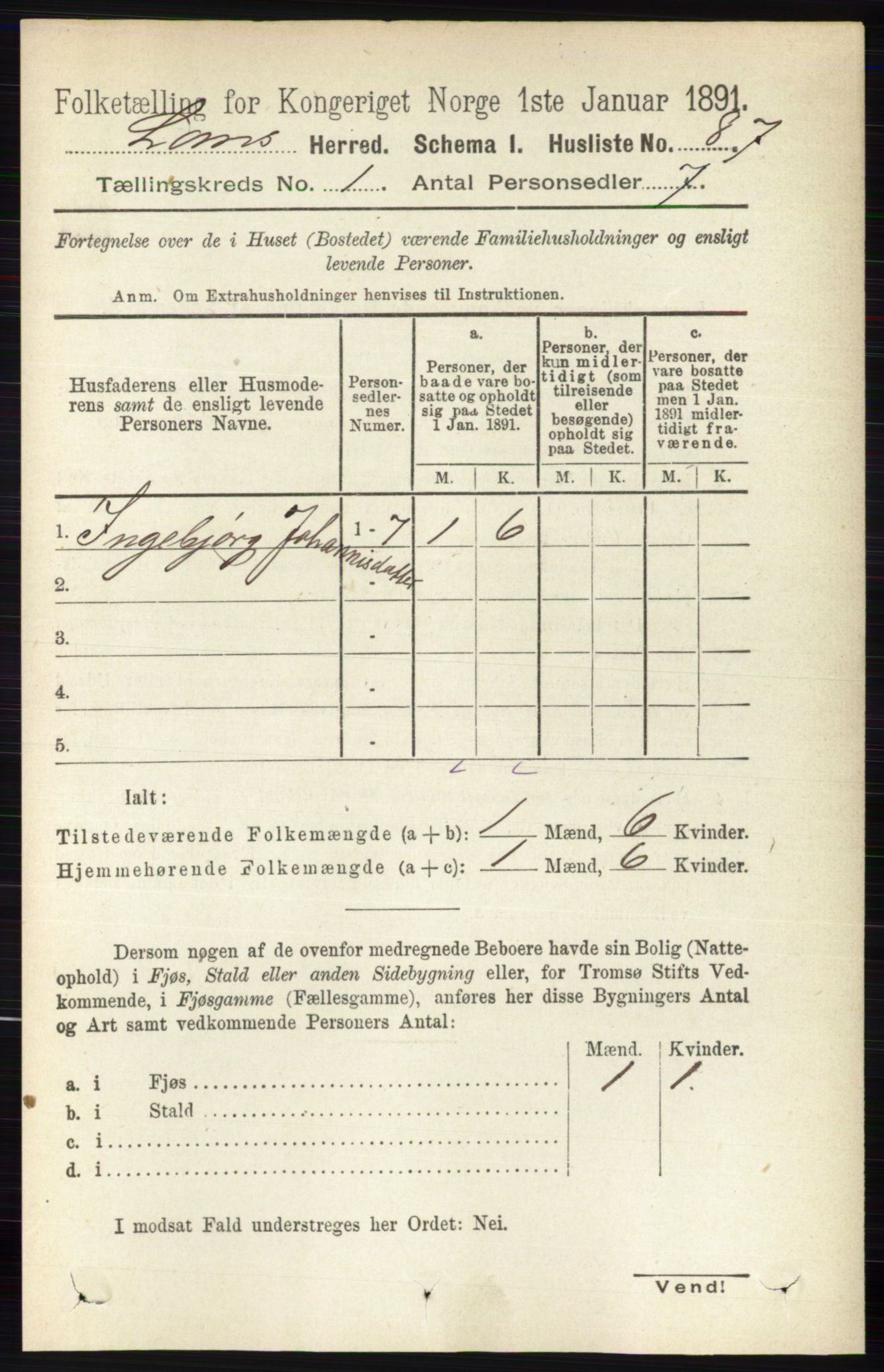 RA, Folketelling 1891 for 0514 Lom herred, 1891, s. 108