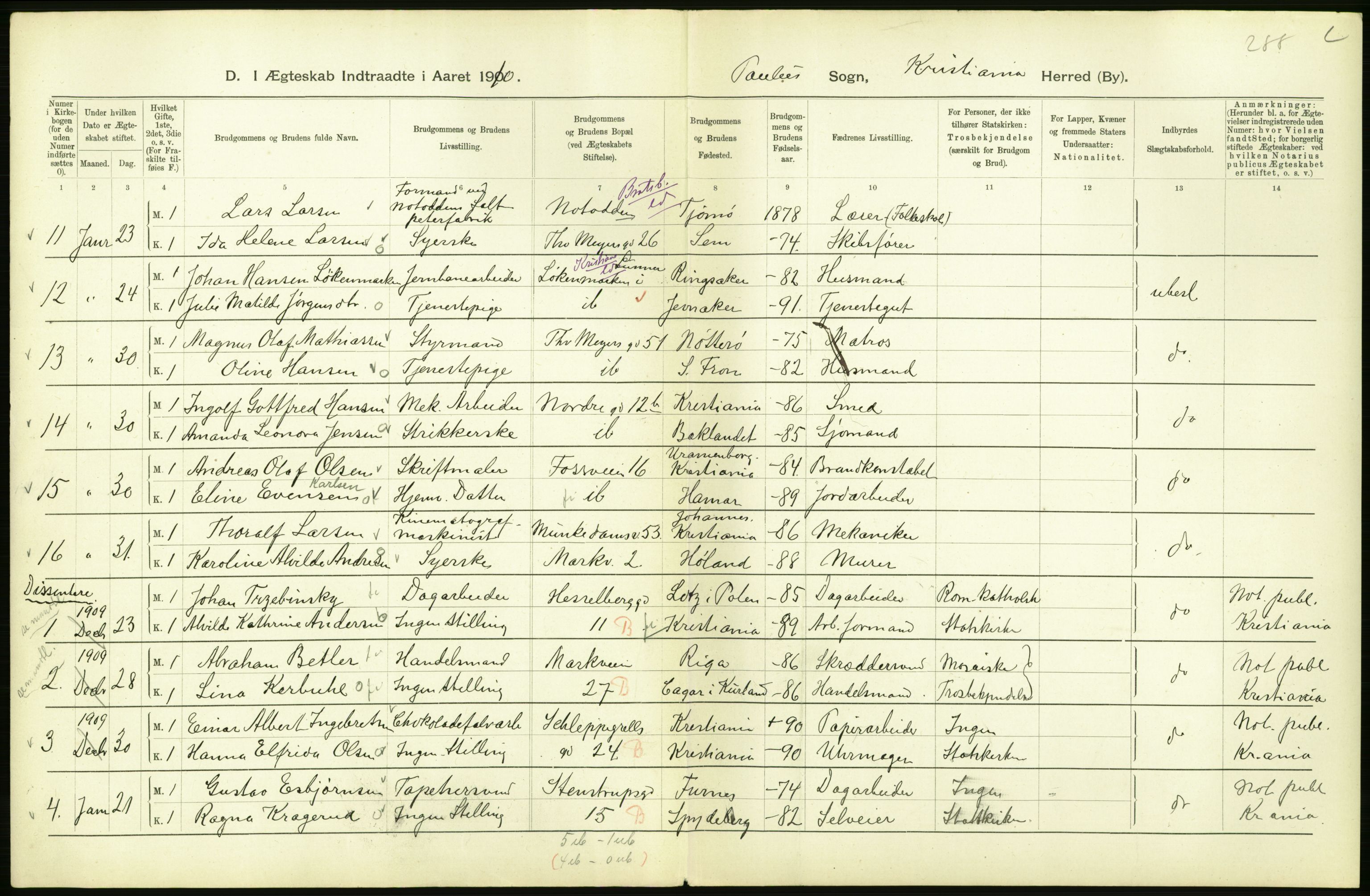 Statistisk sentralbyrå, Sosiodemografiske emner, Befolkning, AV/RA-S-2228/D/Df/Dfa/Dfah/L0009: Kristiania: Gifte og dødfødte., 1910, s. 58