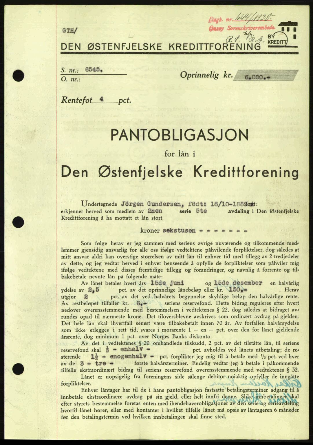 Onsøy sorenskriveri, SAO/A-10474/G/Ga/Gac/L0001: Pantebok nr. B1, 1936-1938, Dagboknr: 644/1938