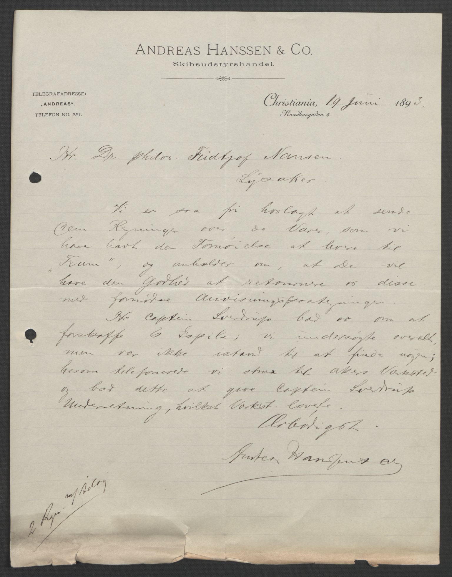 Arbeidskomitéen for Fridtjof Nansens polarekspedisjon, RA/PA-0061/D/L0004: Innk. brev og telegrammer vedr. proviant og utrustning, 1892-1893, s. 664