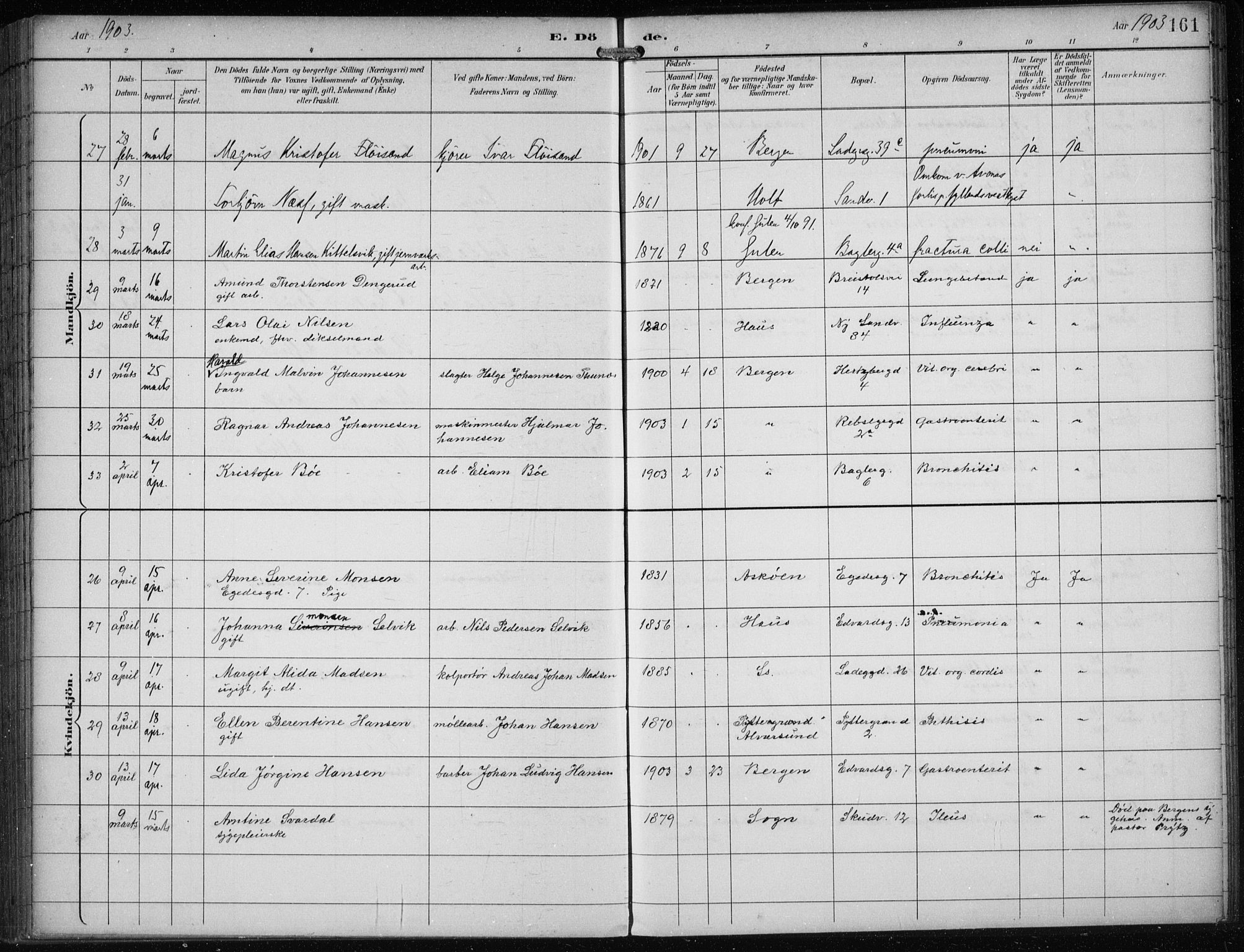 Sandviken Sokneprestembete, AV/SAB-A-77601/H/Ha/L0018: Ministerialbok nr. E 1, 1893-1905, s. 161