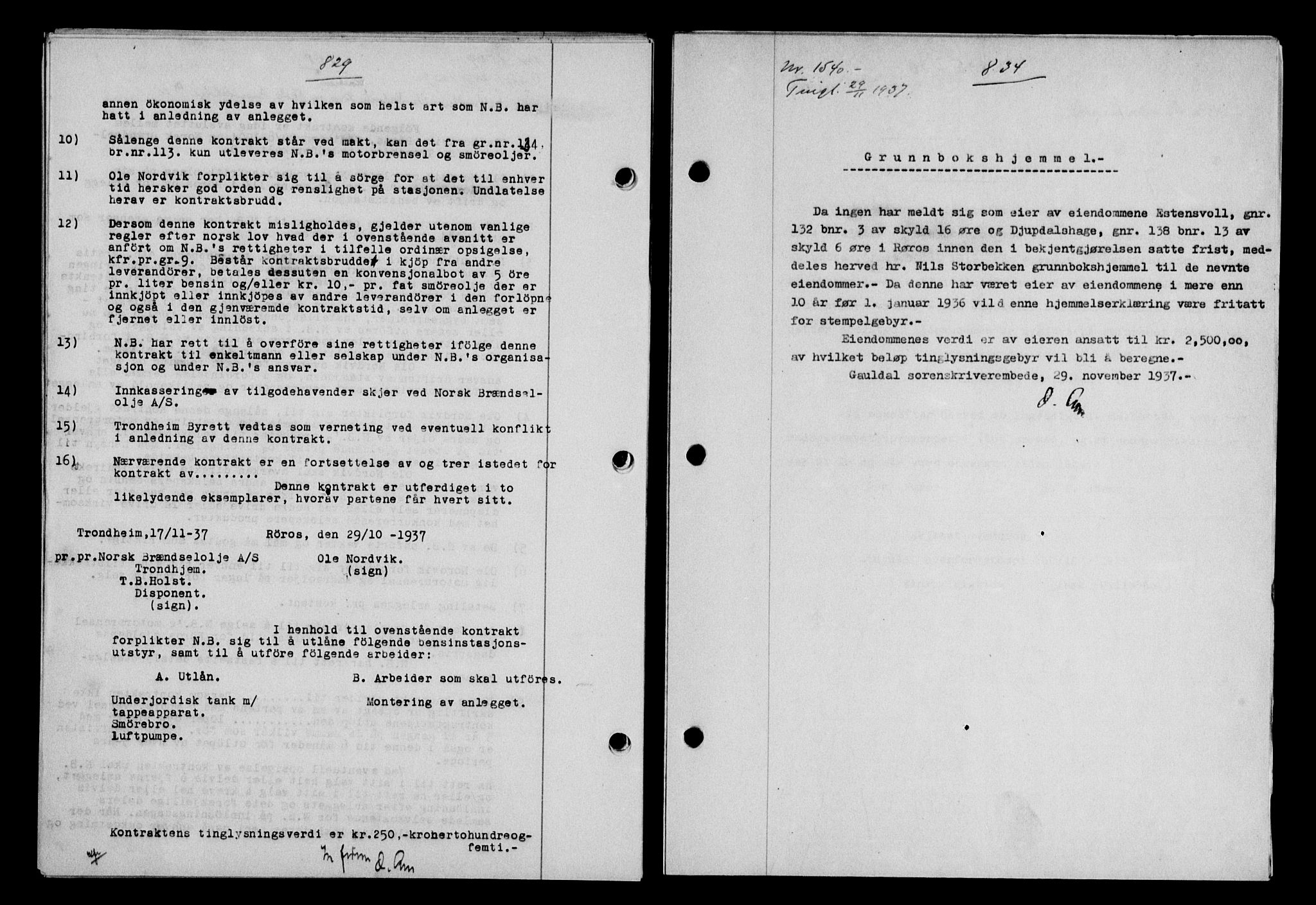 Gauldal sorenskriveri, SAT/A-0014/1/2/2C/L0048: Pantebok nr. 51-52, 1937-1938, s. 829, Dagboknr: 1540/1937