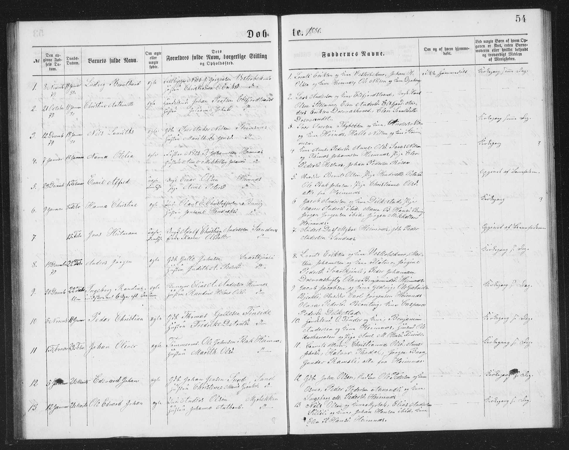 Ministerialprotokoller, klokkerbøker og fødselsregistre - Nordland, SAT/A-1459/825/L0369: Klokkerbok nr. 825C06, 1873-1885, s. 54