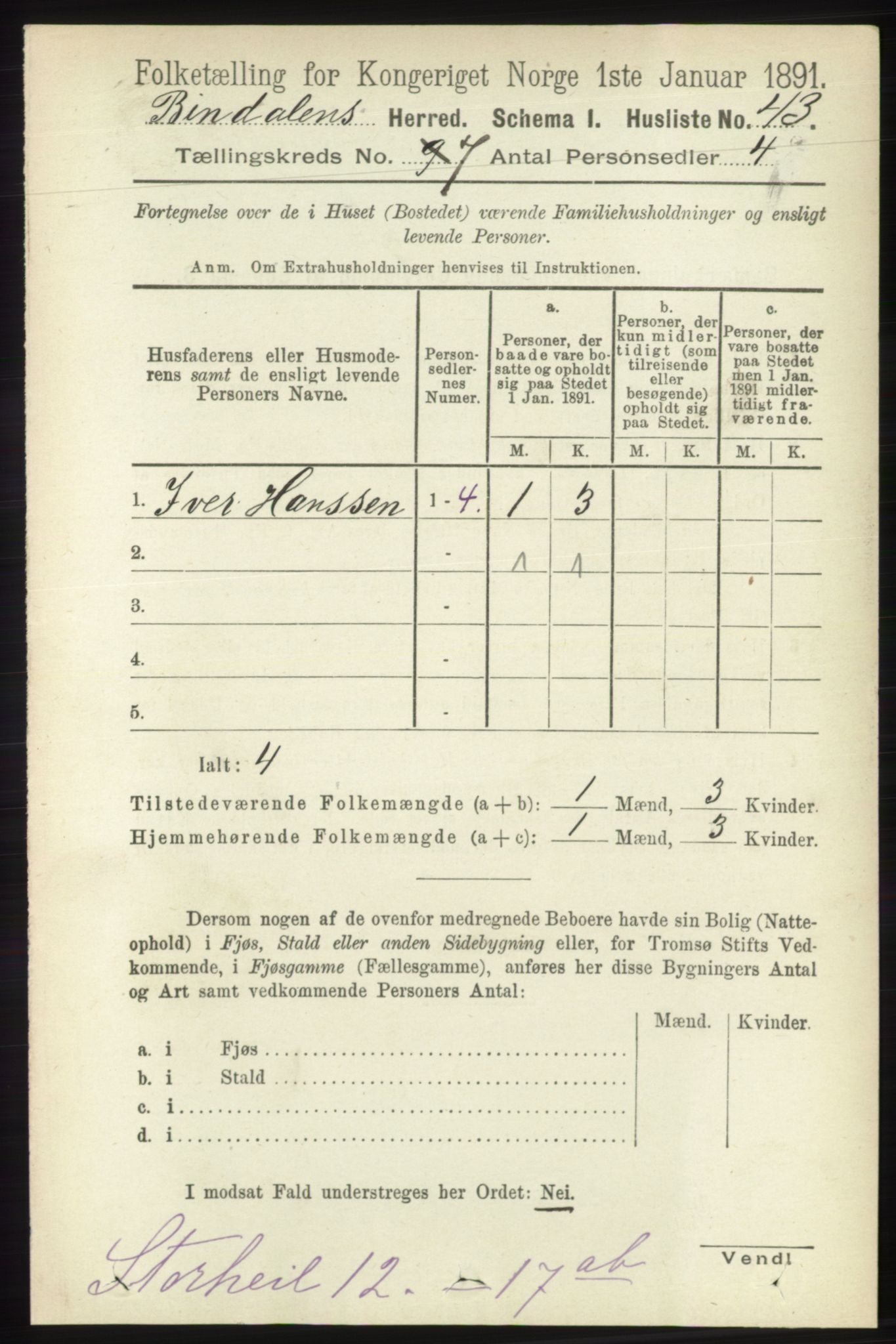 RA, Folketelling 1891 for 1811 Bindal herred, 1891, s. 2238