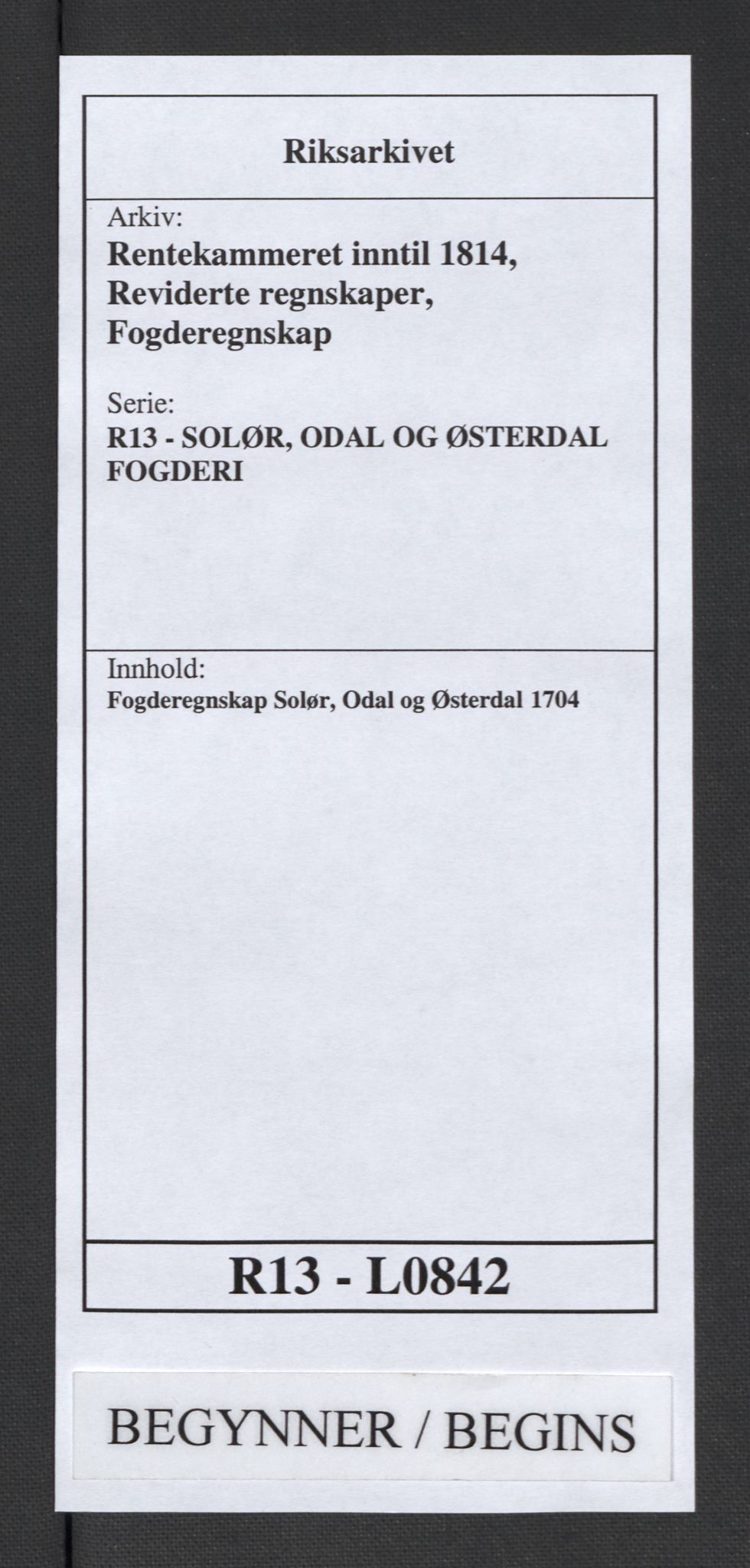 Rentekammeret inntil 1814, Reviderte regnskaper, Fogderegnskap, AV/RA-EA-4092/R13/L0842: Fogderegnskap Solør, Odal og Østerdal, 1704, s. 1