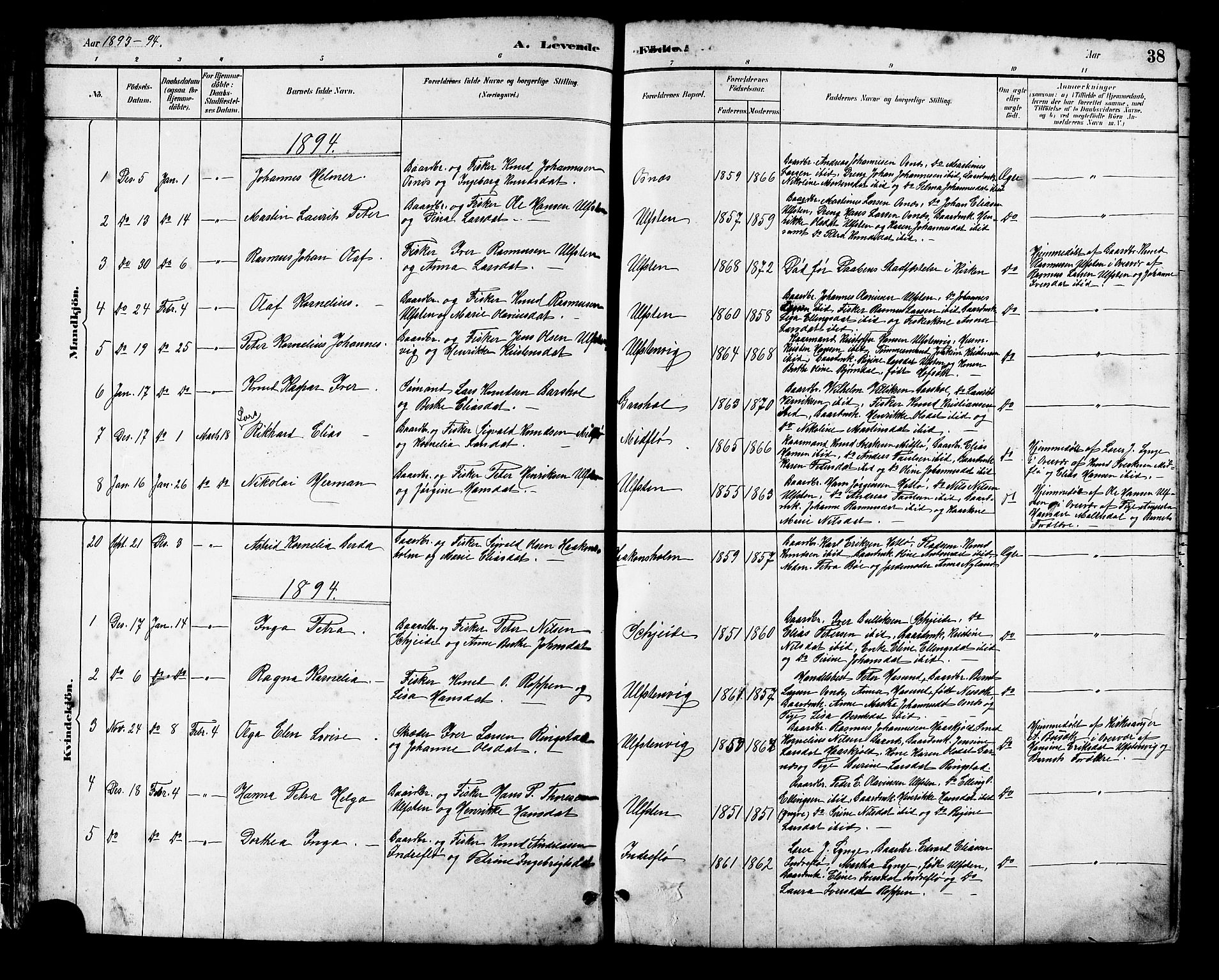 Ministerialprotokoller, klokkerbøker og fødselsregistre - Møre og Romsdal, AV/SAT-A-1454/509/L0112: Klokkerbok nr. 509C02, 1883-1922, s. 38
