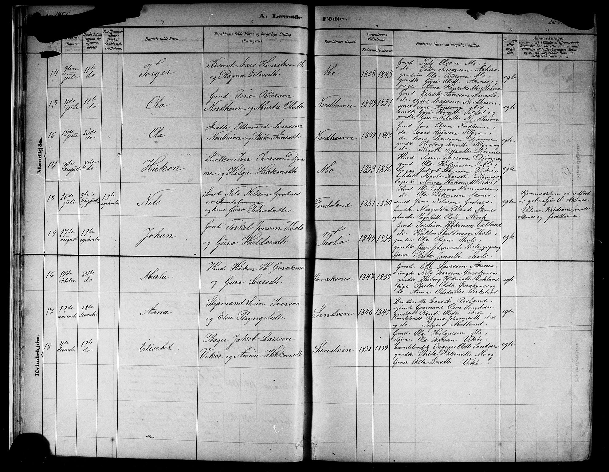 Kvam sokneprestembete, AV/SAB-A-76201/H/Hab: Klokkerbok nr. B 3, 1884-1916, s. 14