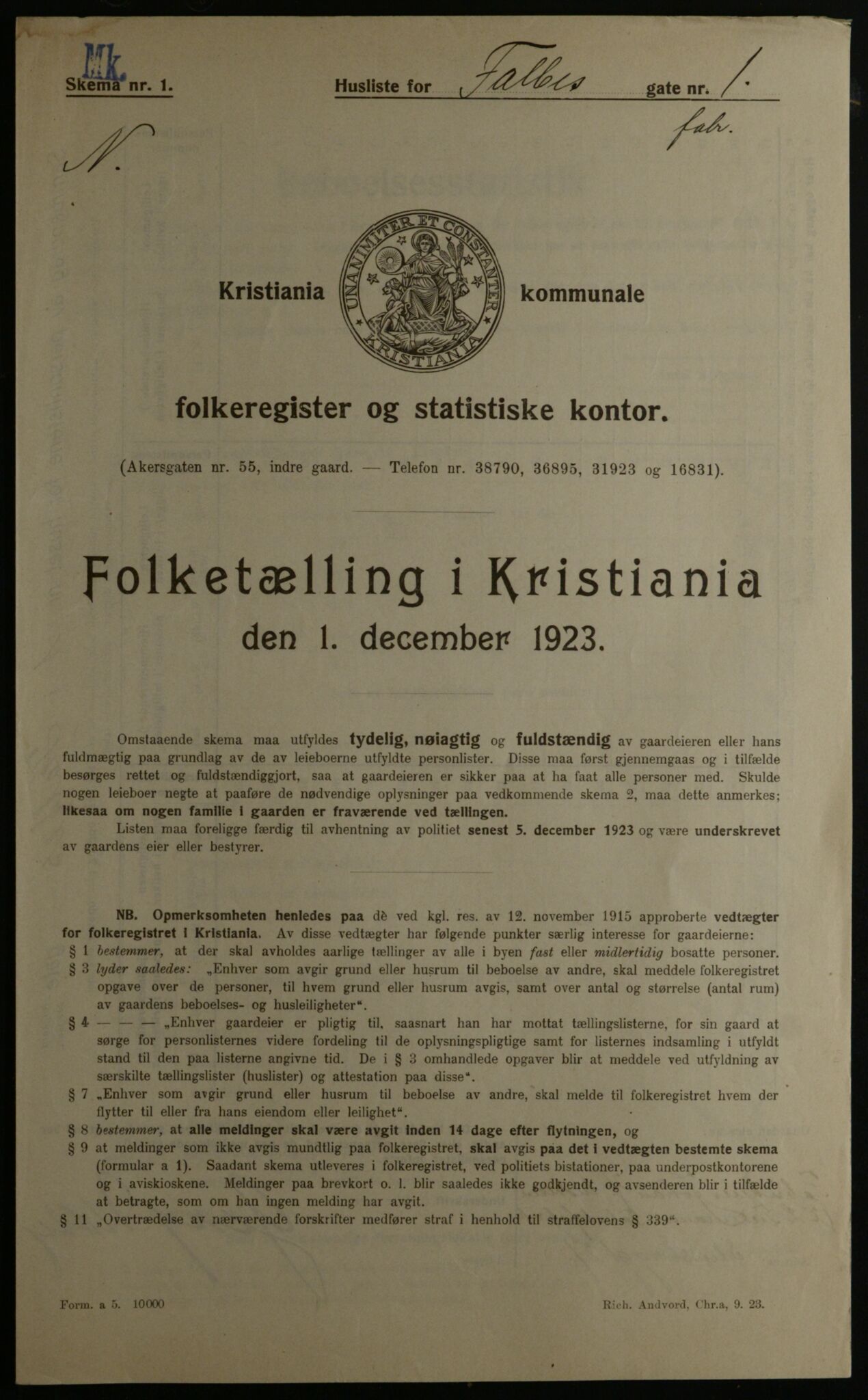 OBA, Kommunal folketelling 1.12.1923 for Kristiania, 1923, s. 26156