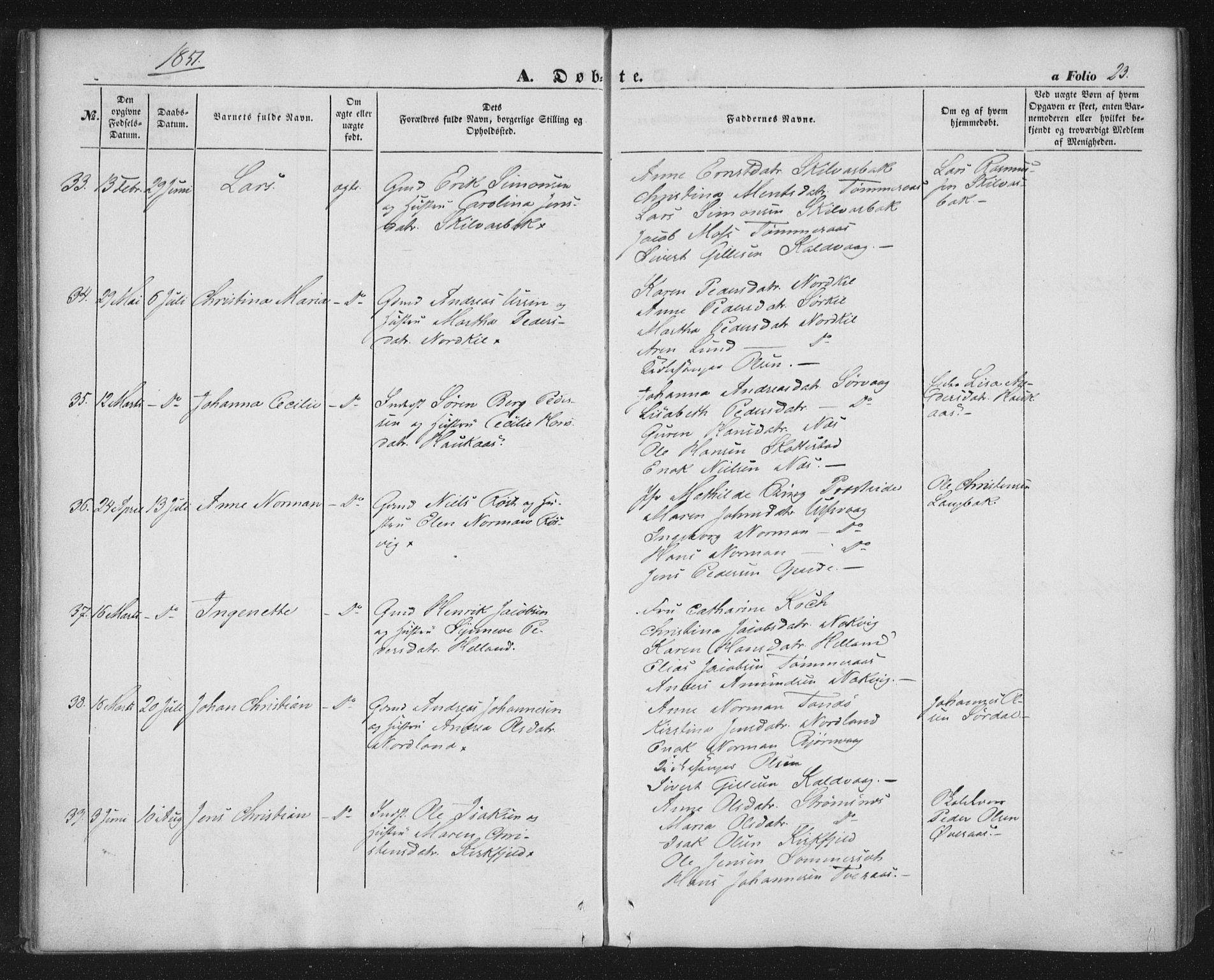 Ministerialprotokoller, klokkerbøker og fødselsregistre - Nordland, AV/SAT-A-1459/859/L0844: Ministerialbok nr. 859A04, 1849-1862, s. 23