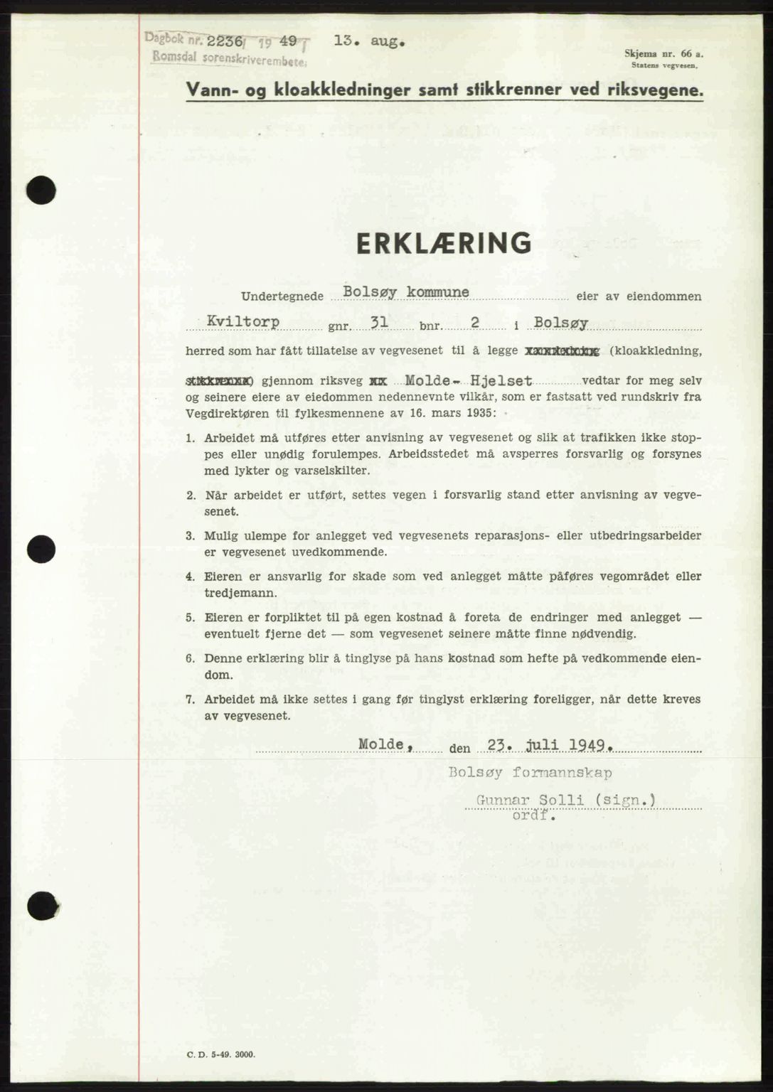 Romsdal sorenskriveri, SAT/A-4149/1/2/2C: Pantebok nr. A30, 1949-1949, Dagboknr: 2236/1949