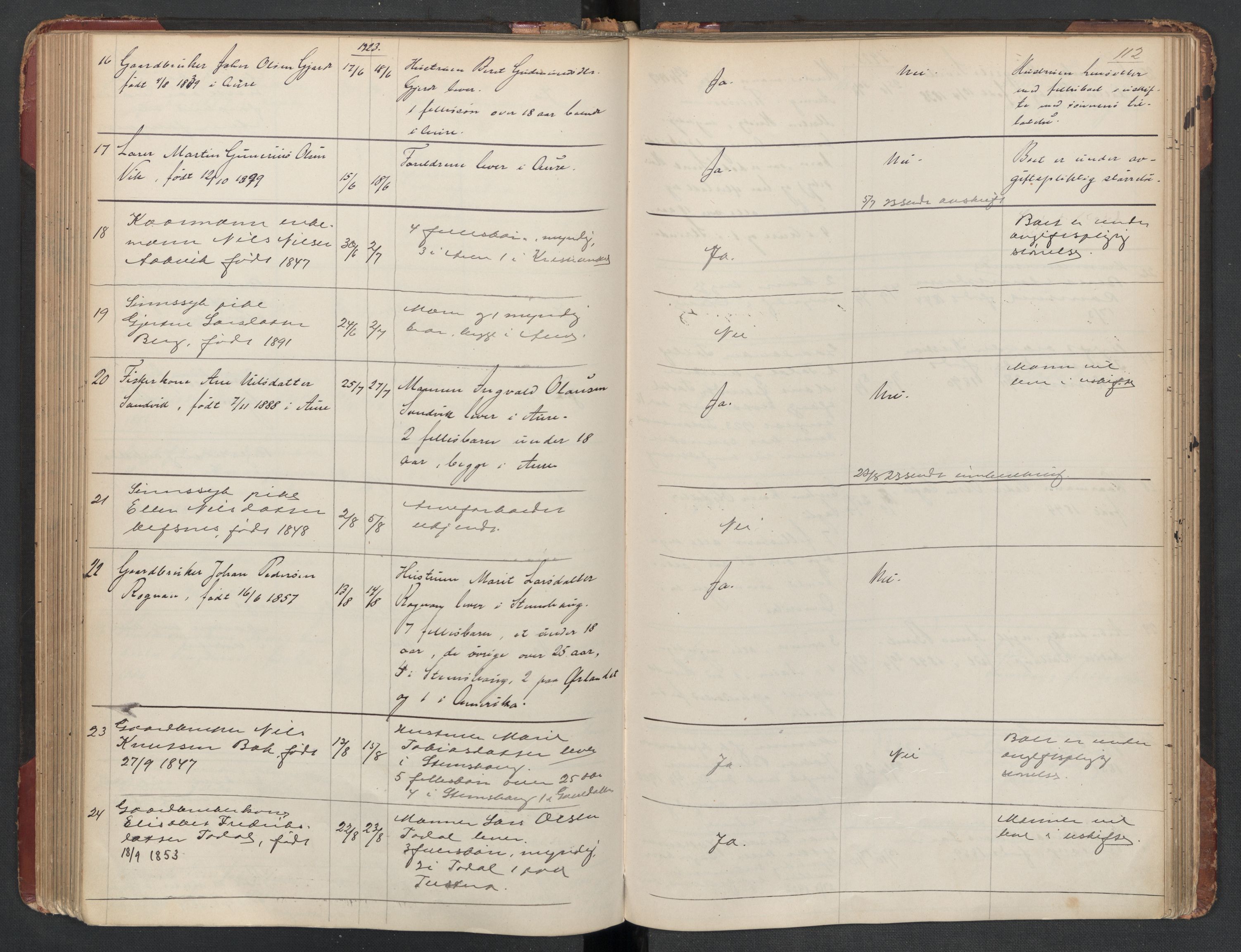 Aure lensmannskontor, AV/SAT-A-1088/1/02/L0003: 2.01.03 Dødsfallsprotokoll, 1906-1926, s. 112