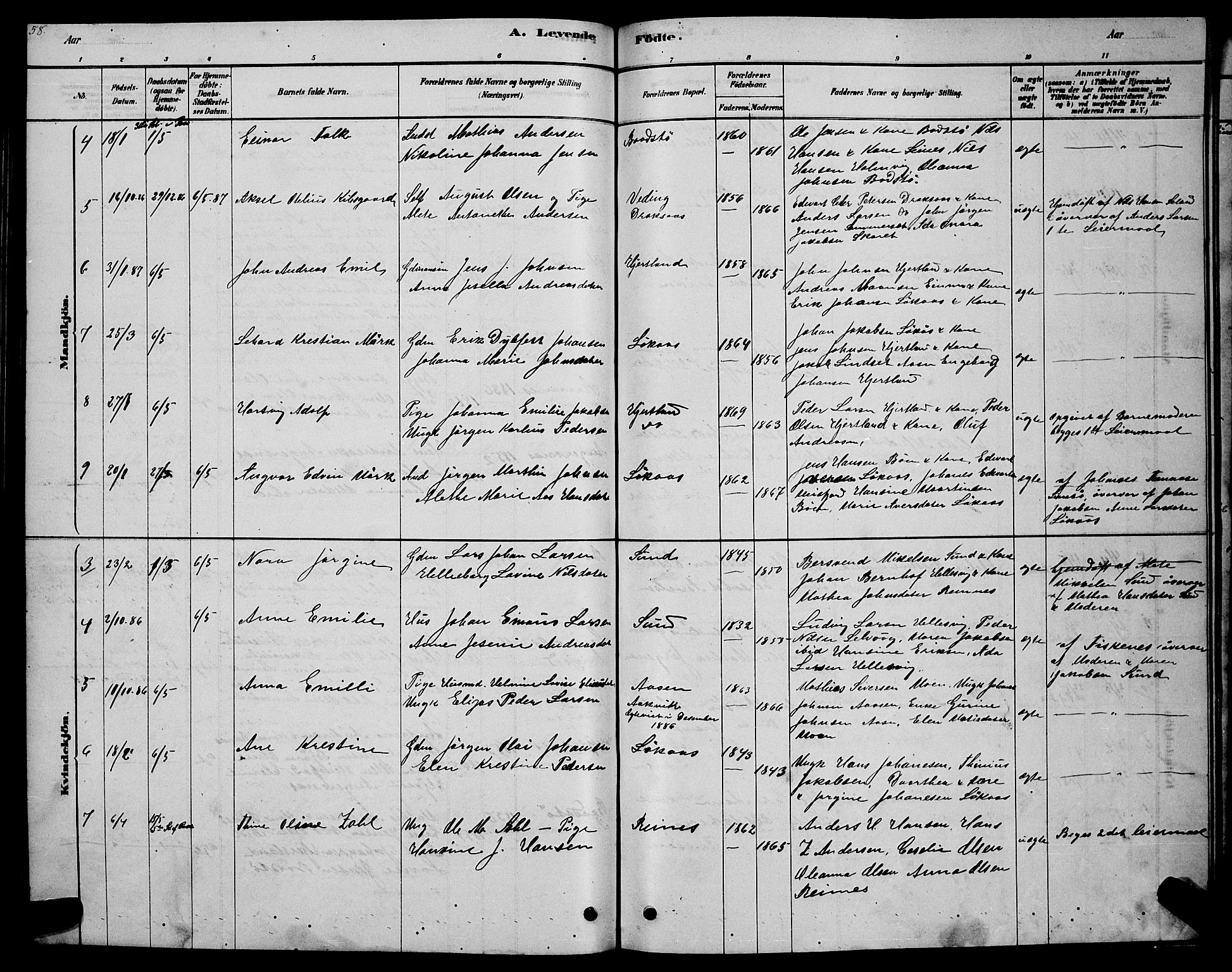 Ministerialprotokoller, klokkerbøker og fødselsregistre - Nordland, AV/SAT-A-1459/831/L0477: Klokkerbok nr. 831C04, 1878-1897, s. 58