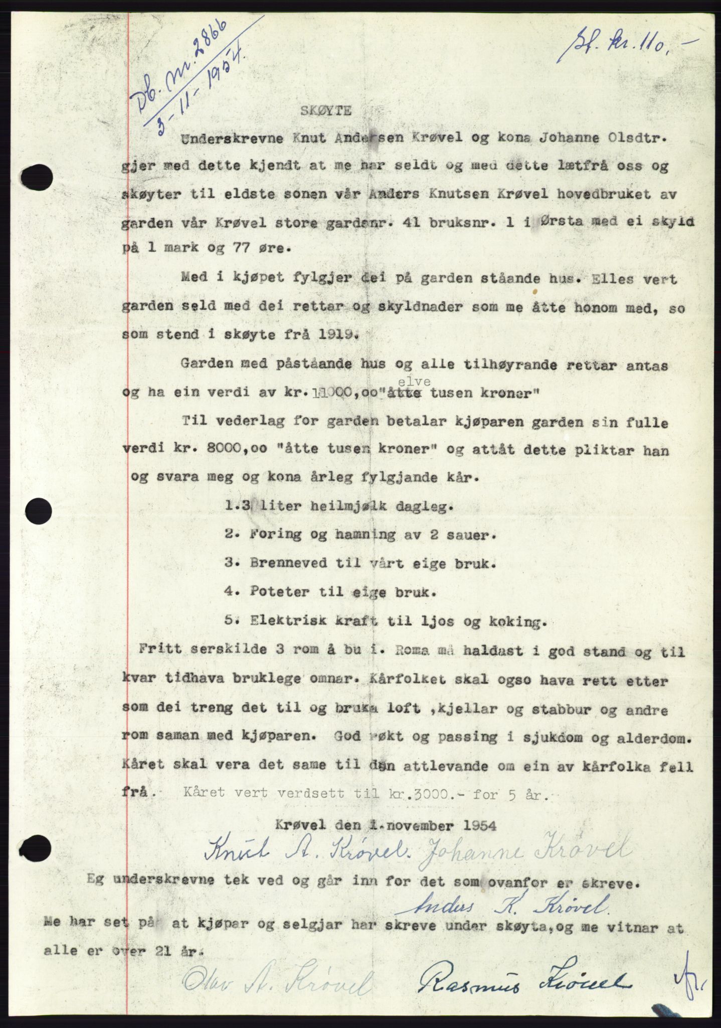 Søre Sunnmøre sorenskriveri, AV/SAT-A-4122/1/2/2C/L0099: Pantebok nr. 25A, 1954-1954, Dagboknr: 2866/1954