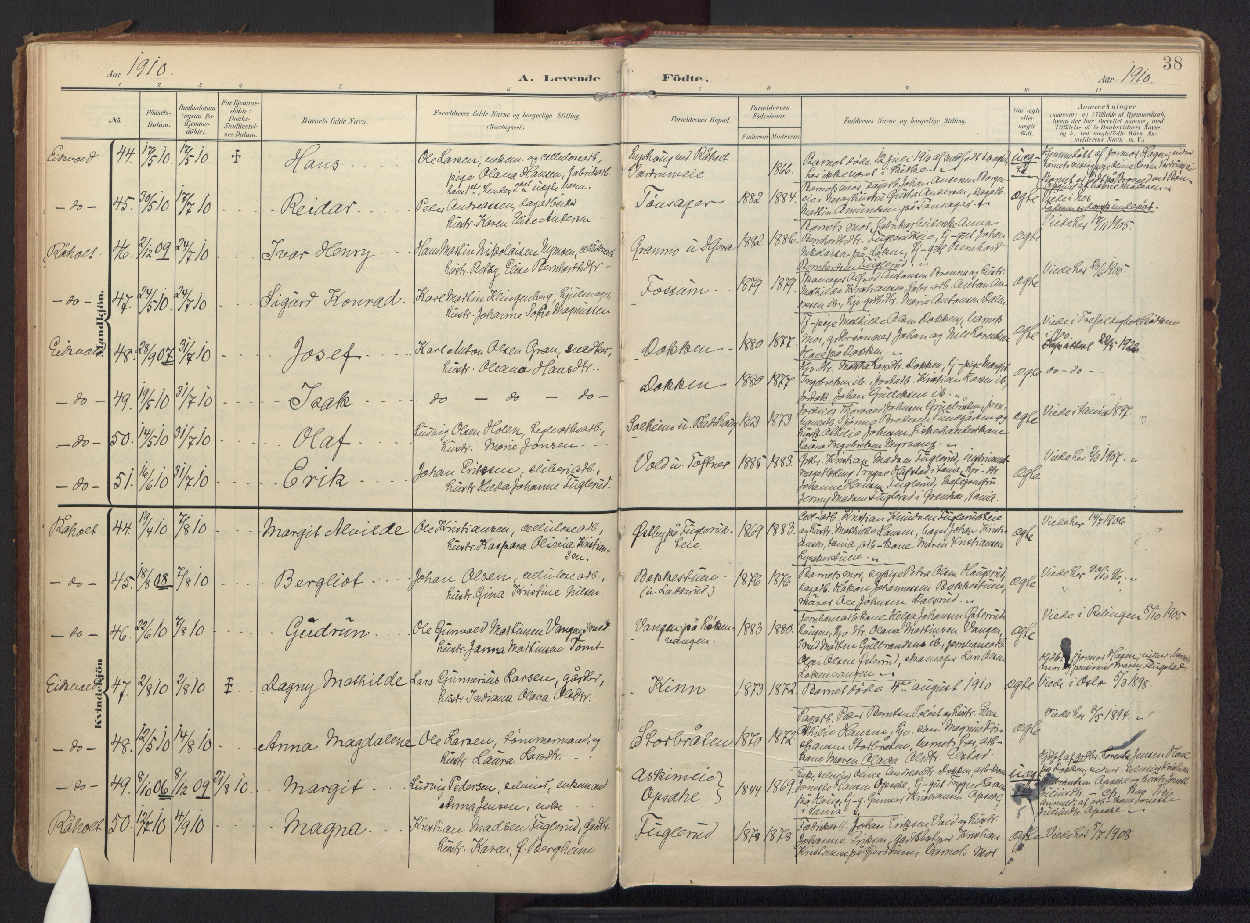 Eidsvoll prestekontor Kirkebøker, AV/SAO-A-10888/F/Fa/L0008: Ministerialbok nr. I 8, 1908-1920, s. 38