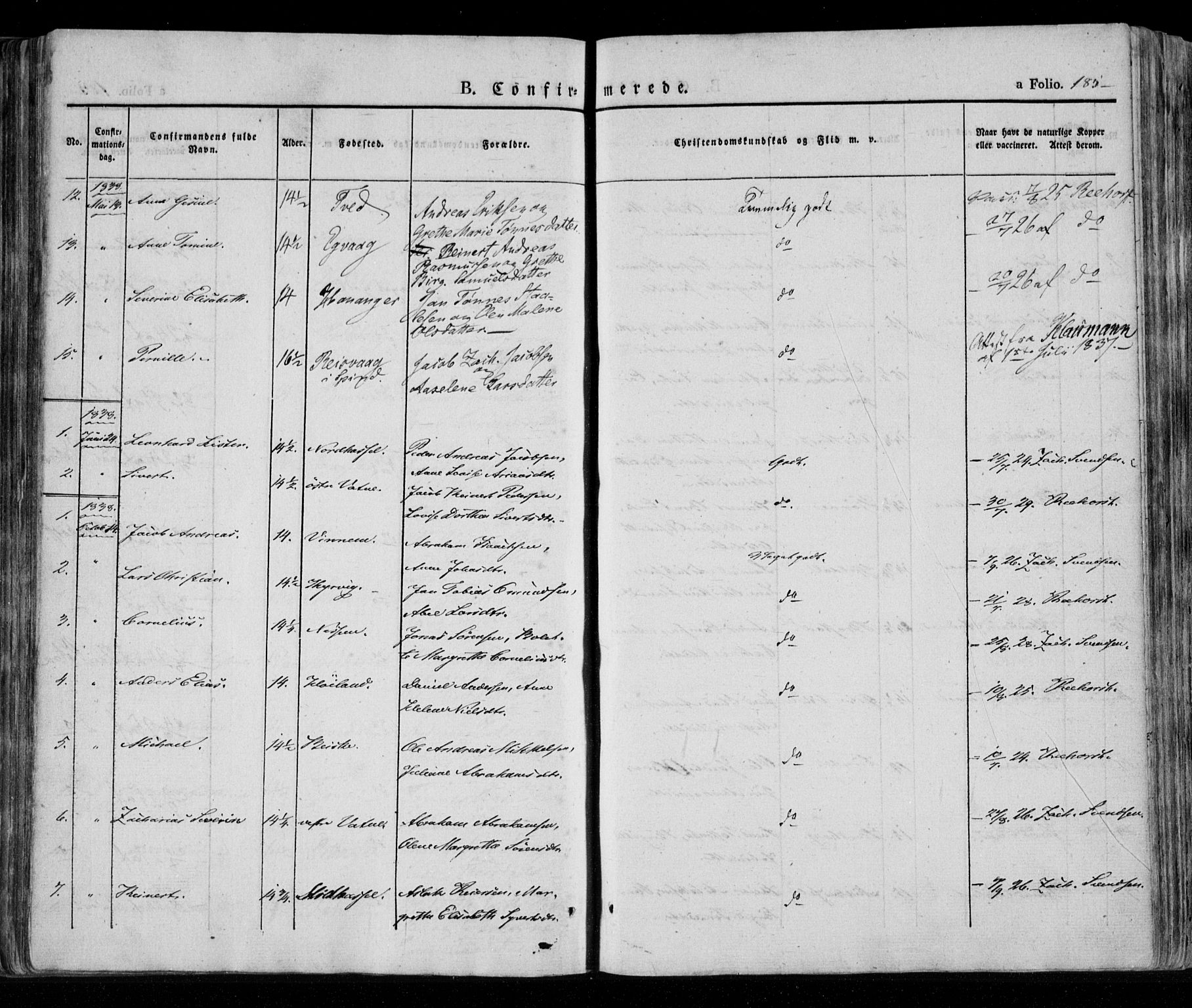 Lista sokneprestkontor, AV/SAK-1111-0027/F/Fa/L0009: Ministerialbok nr. A 9, 1835-1846, s. 185
