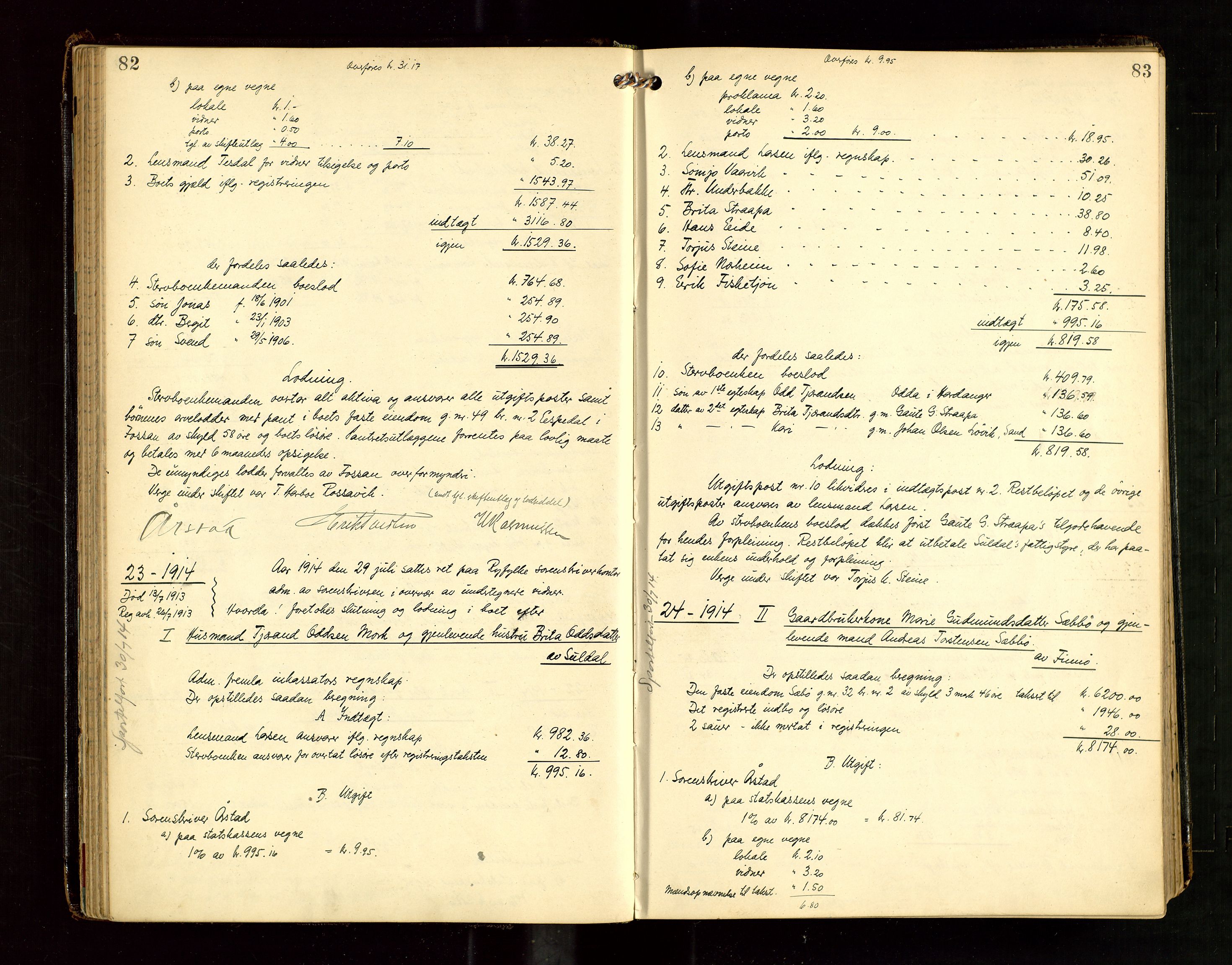 Ryfylke tingrett, AV/SAST-A-100055/001/IV/IVG/L0004: Skifteutlodningsprotokoll Med register, 1912-1918, s. 82-83