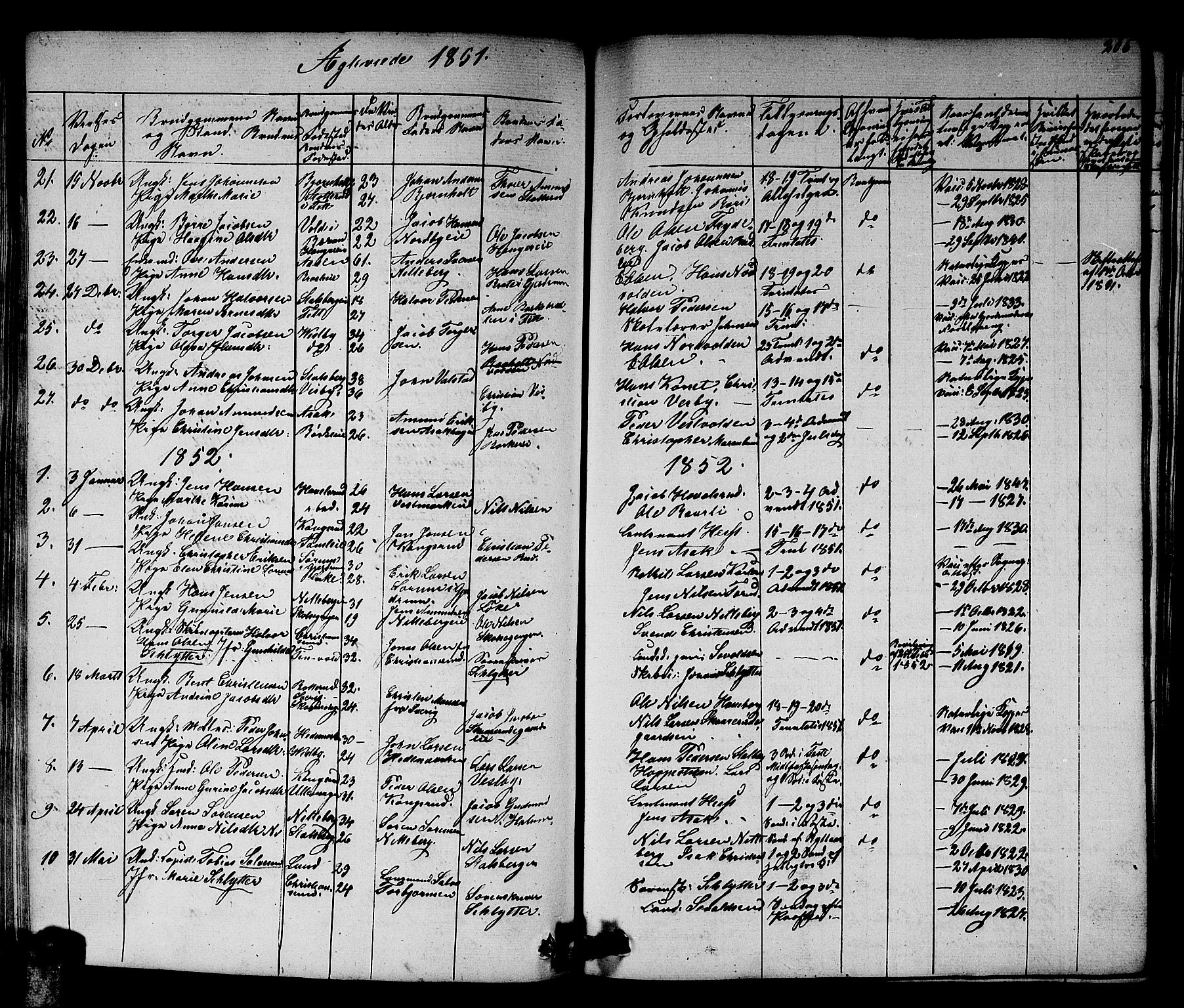 Skedsmo prestekontor Kirkebøker, AV/SAO-A-10033a/G/Ga/L0001: Klokkerbok nr. I 1, 1830-1854, s. 206