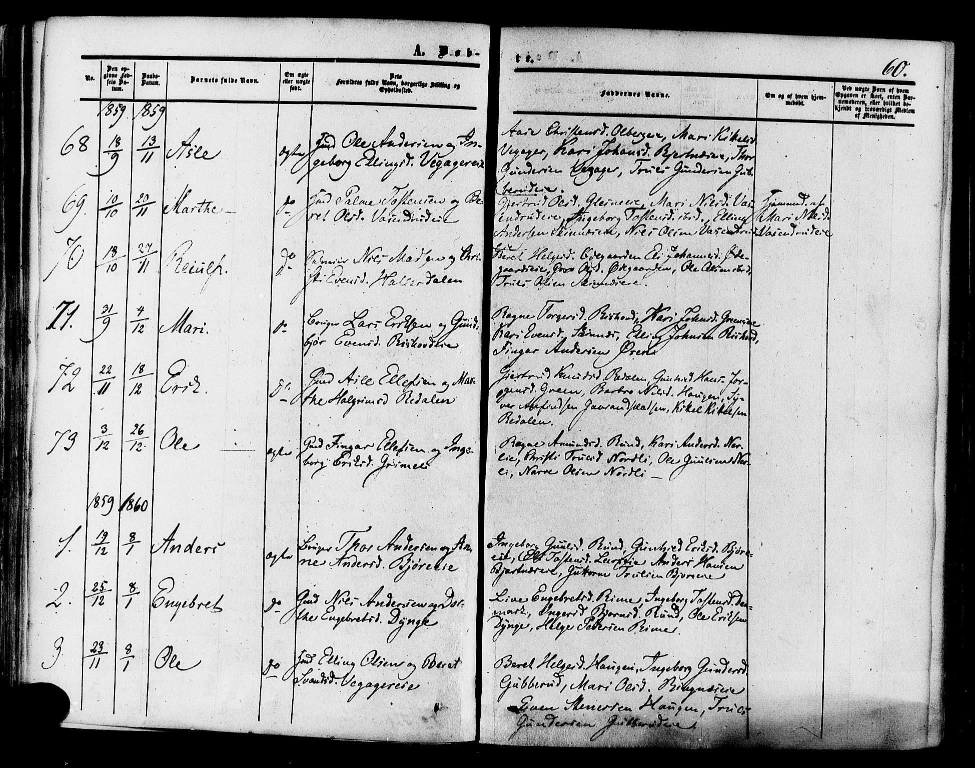 Krødsherad kirkebøker, AV/SAKO-A-19/F/Fa/L0003: Ministerialbok nr. 3, 1851-1872, s. 60