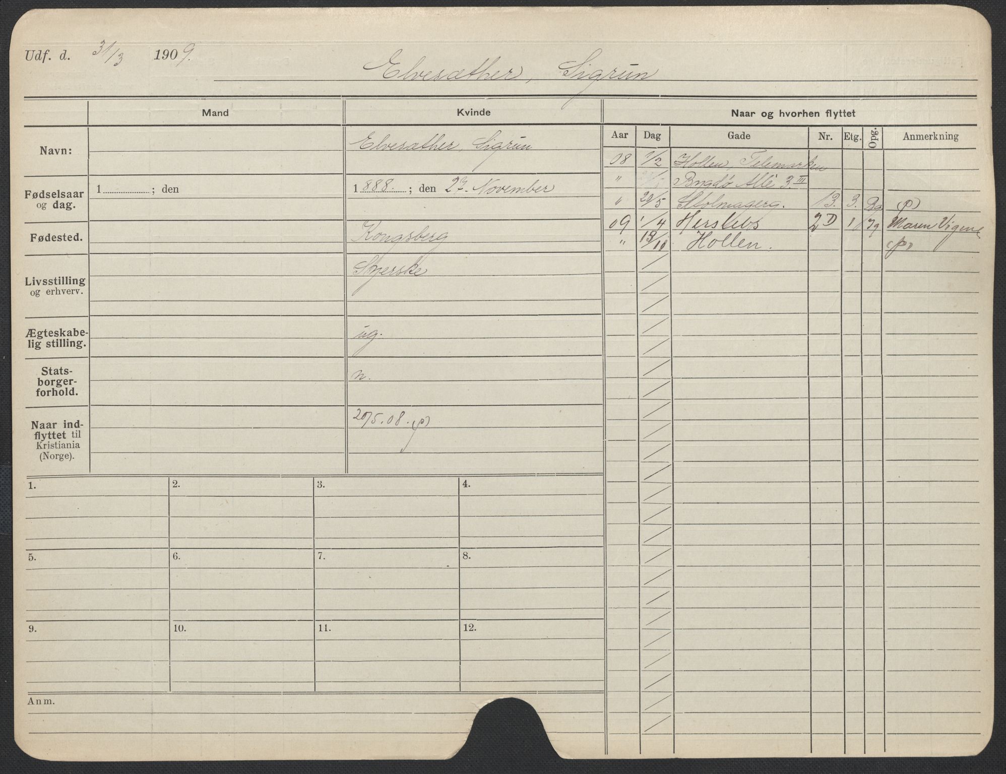 Oslo folkeregister, Registerkort, AV/SAO-A-11715/F/Fa/Fac/L0014: Kvinner, 1906-1914, s. 225a