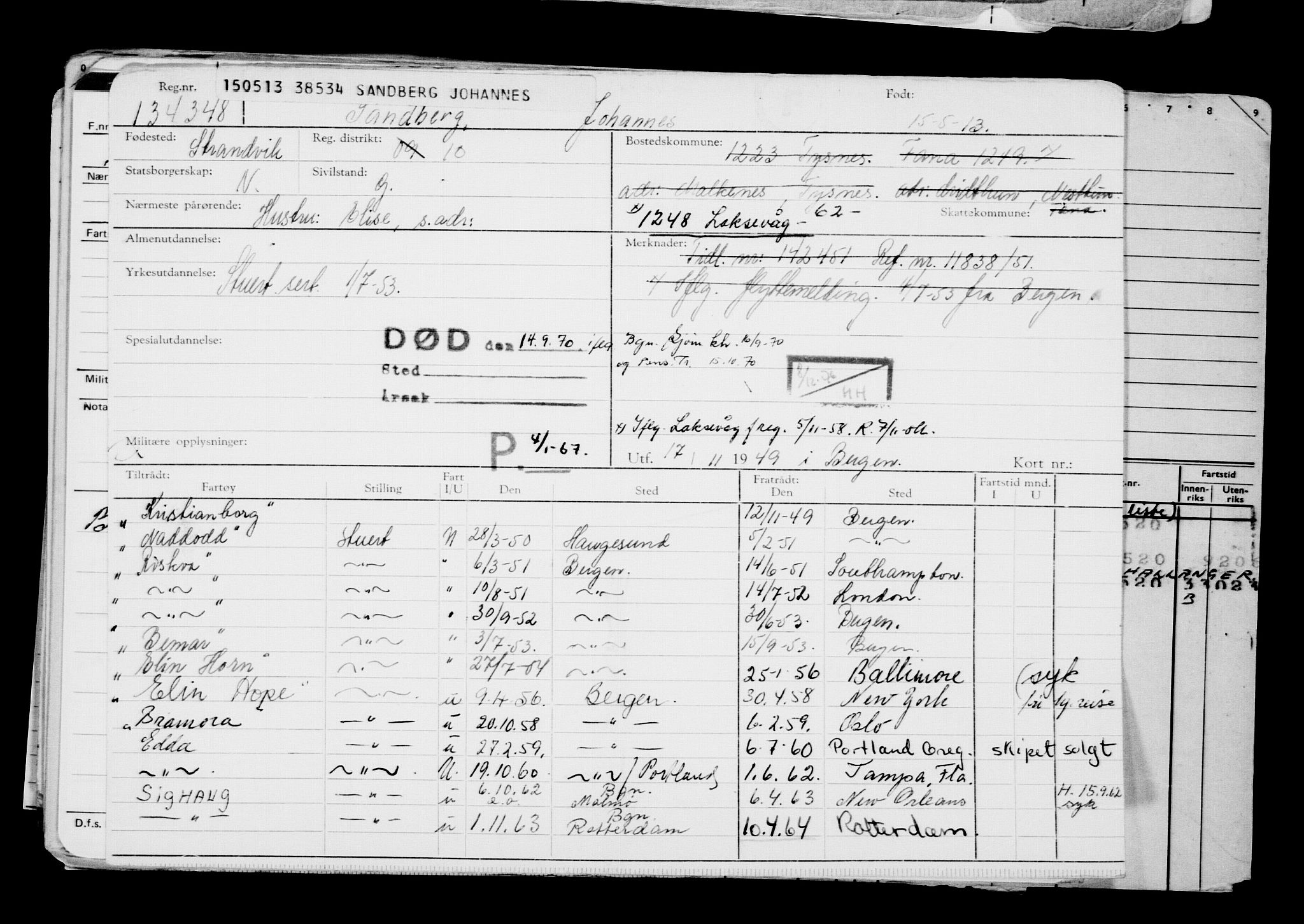 Direktoratet for sjømenn, AV/RA-S-3545/G/Gb/L0112: Hovedkort, 1913, s. 665