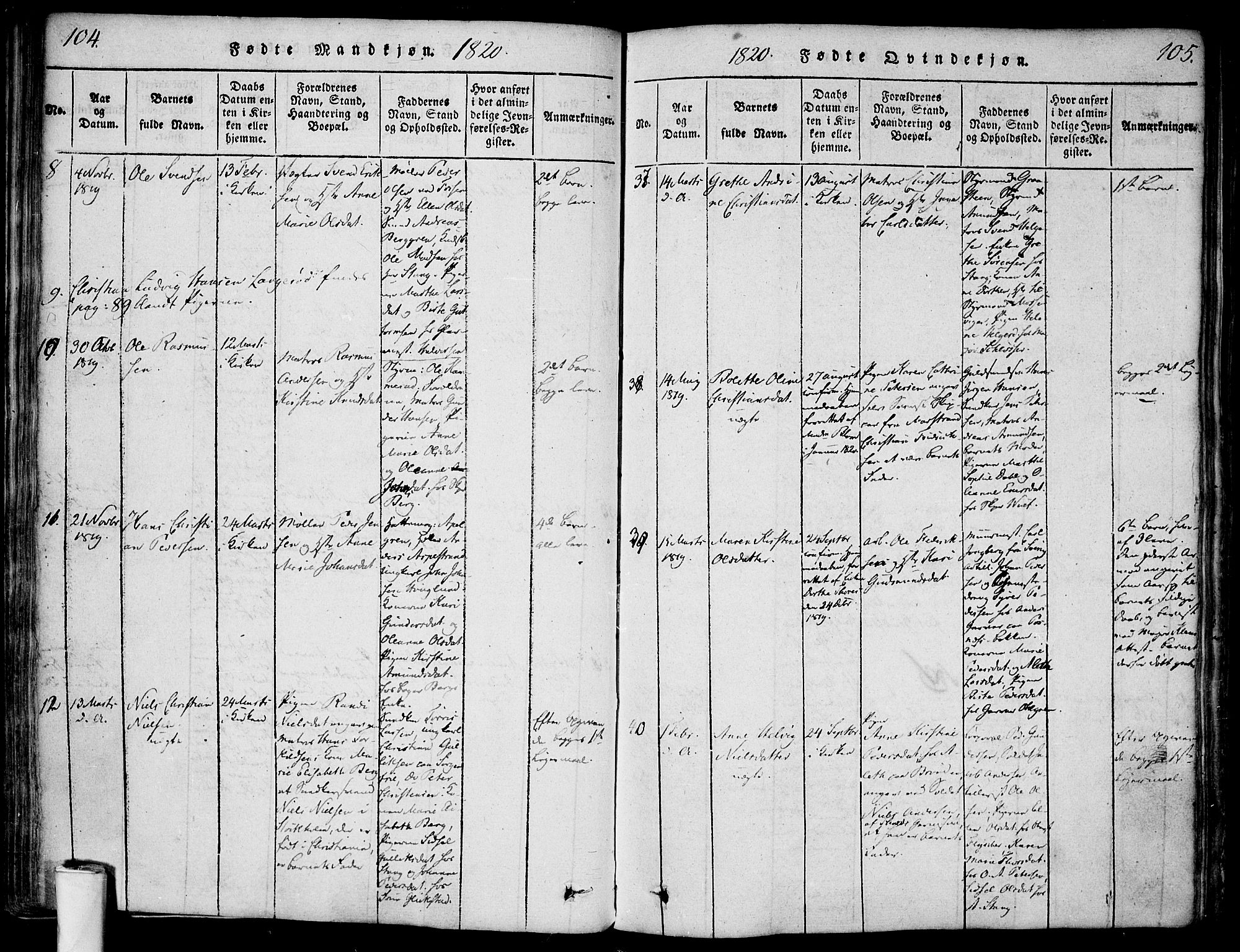 Halden prestekontor Kirkebøker, AV/SAO-A-10909/F/Fa/L0003: Ministerialbok nr. I 3, 1815-1834, s. 104-105