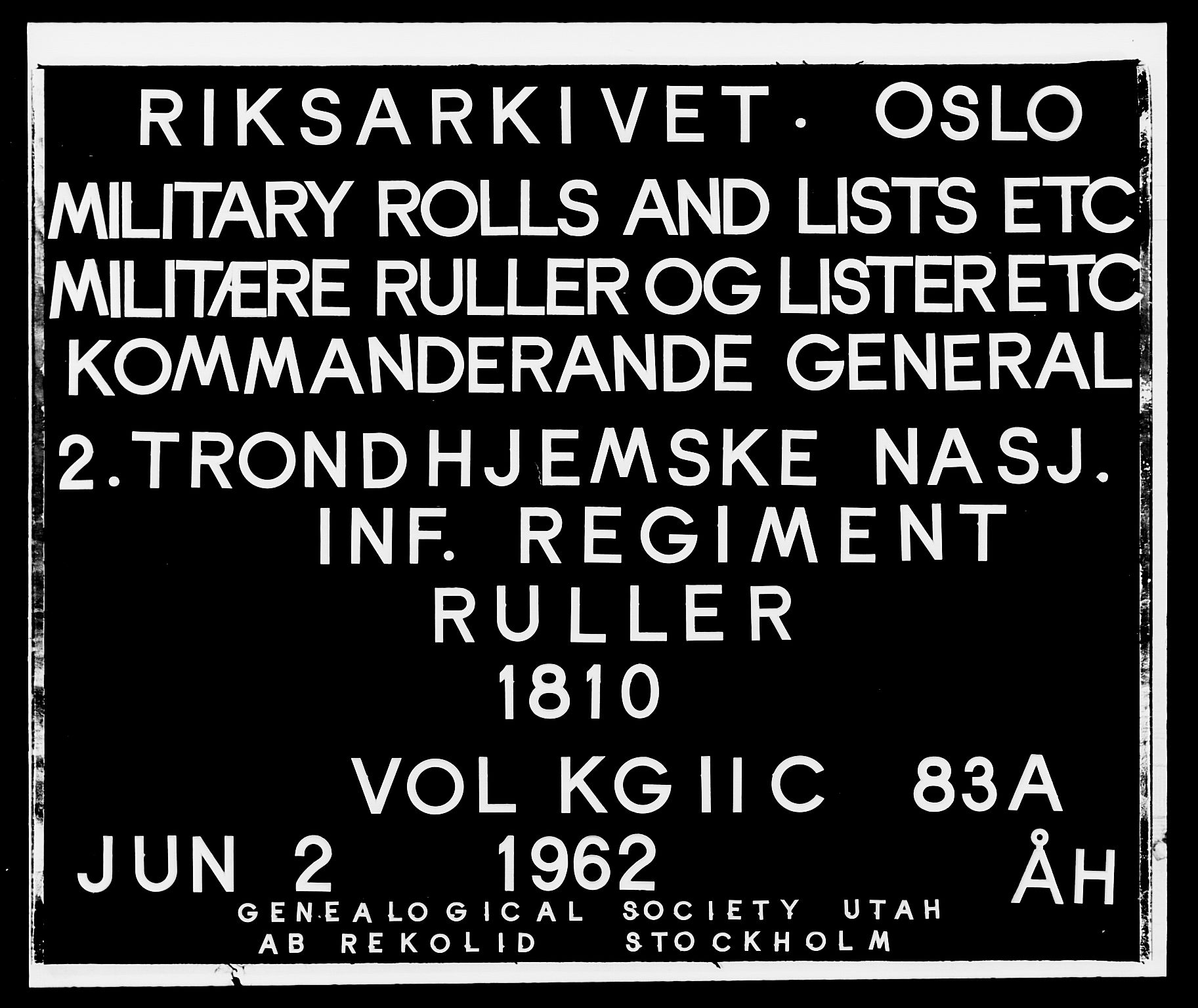 Generalitets- og kommissariatskollegiet, Det kongelige norske kommissariatskollegium, RA/EA-5420/E/Eh/L0083a: 2. Trondheimske nasjonale infanteriregiment, 1810, s. 1