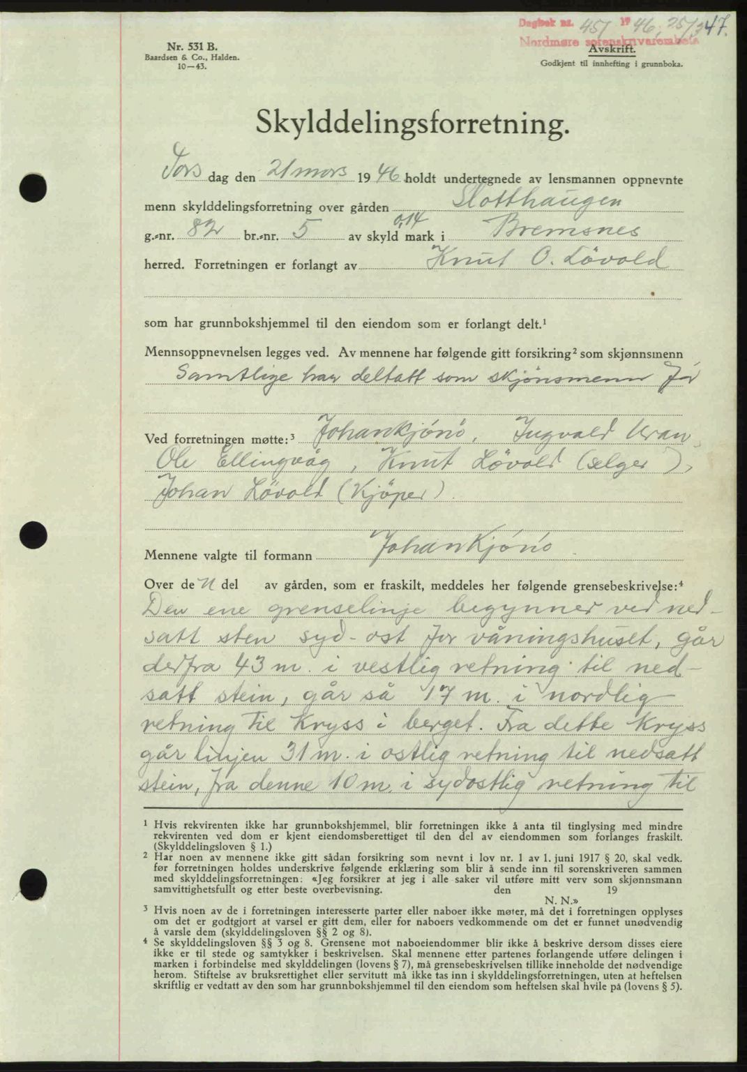 Nordmøre sorenskriveri, AV/SAT-A-4132/1/2/2Ca: Pantebok nr. A101, 1946-1946, Dagboknr: 451/1946