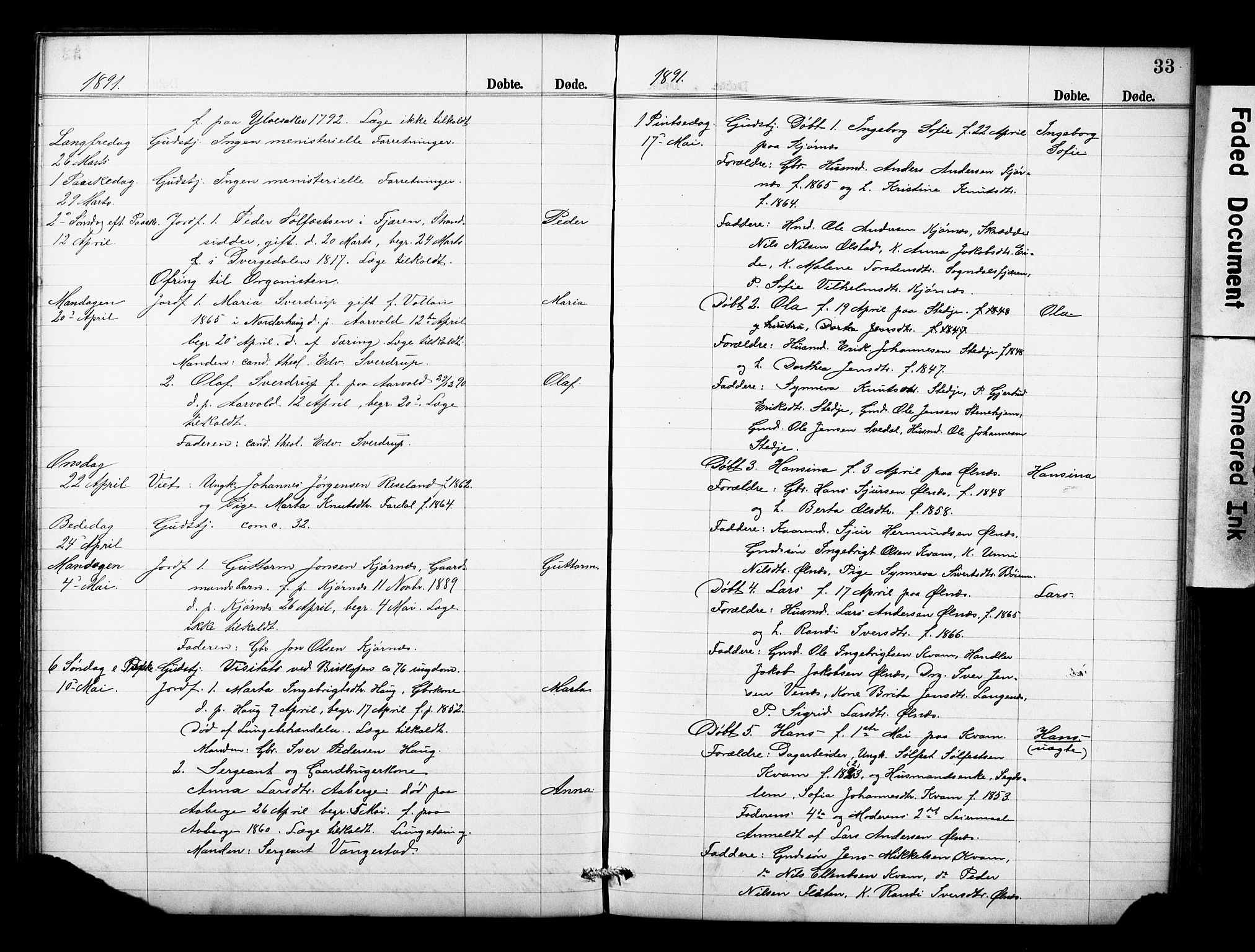 Sogndal sokneprestembete, AV/SAB-A-81301/H/Hab/Haba/L0001: Klokkerbok nr. A 1, 1887-1907, s. 33