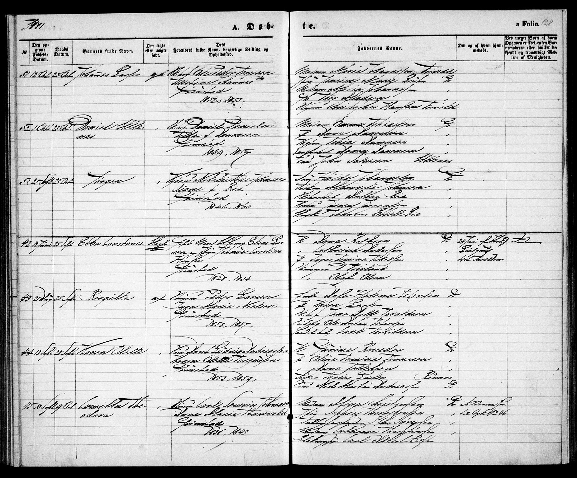 Grimstad sokneprestkontor, AV/SAK-1111-0017/F/Fa/L0002: Ministerialbok nr. A 1, 1869-1881, s. 128