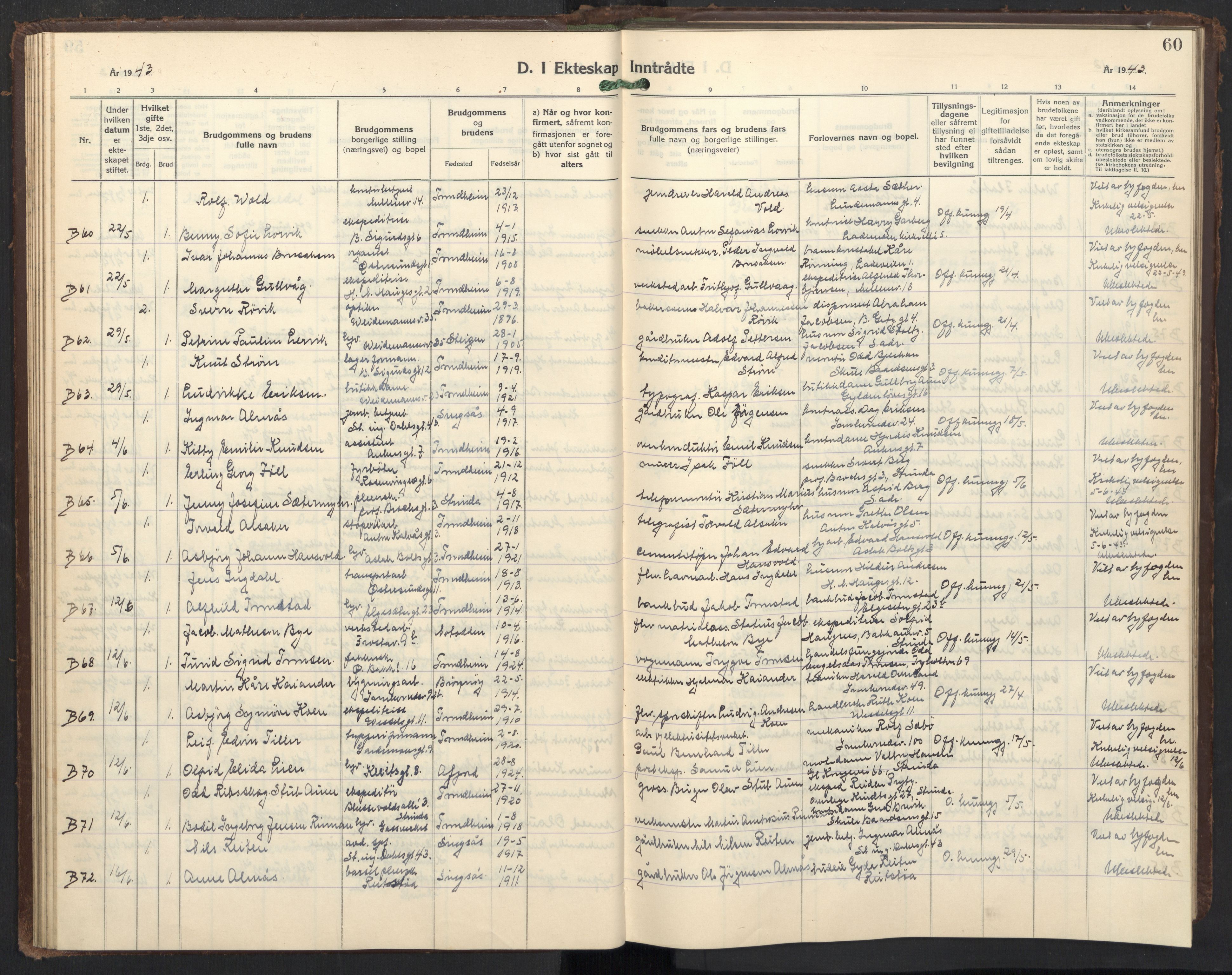 Ministerialprotokoller, klokkerbøker og fødselsregistre - Sør-Trøndelag, AV/SAT-A-1456/605/L0263: Klokkerbok nr. 605C10, 1938-1949, s. 60