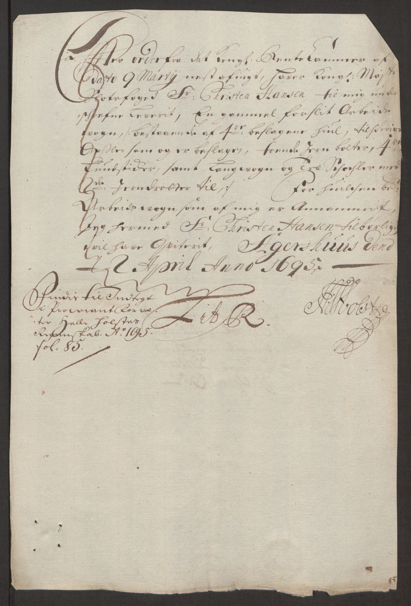 Rentekammeret inntil 1814, Reviderte regnskaper, Fogderegnskap, RA/EA-4092/R10/L0439: Fogderegnskap Aker og Follo, 1695, s. 215