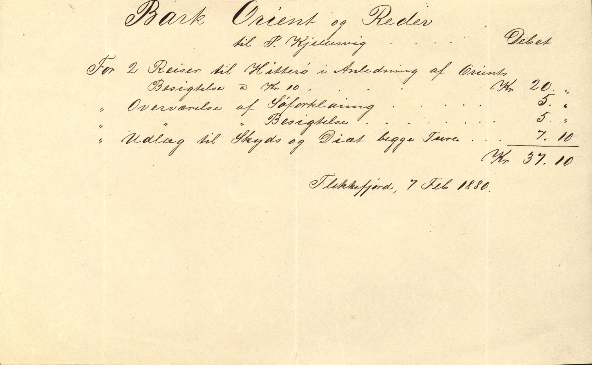Pa 63 - Østlandske skibsassuranceforening, VEMU/A-1079/G/Ga/L0011/0009: Havaridokumenter / Orient, 1879