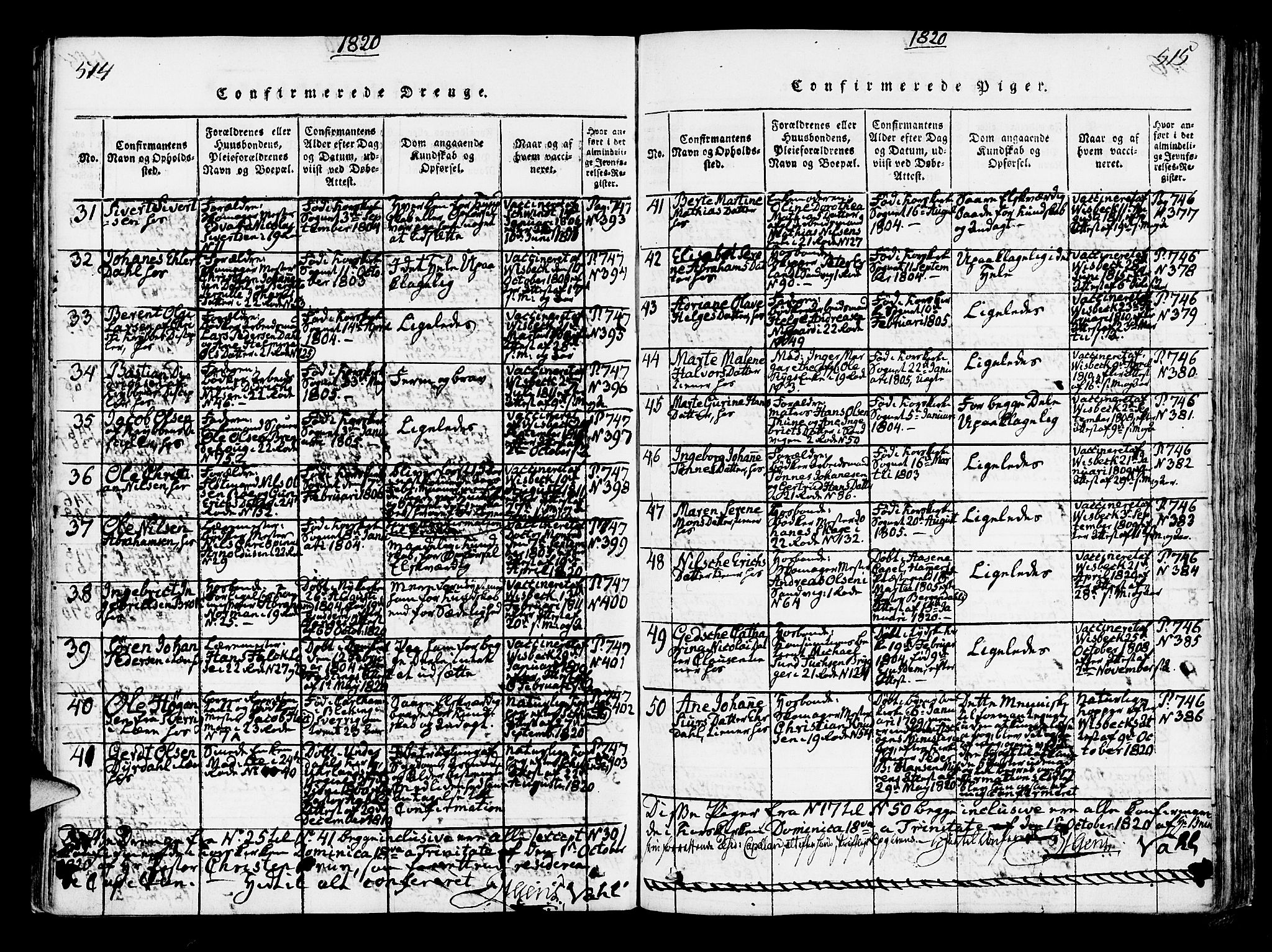Korskirken sokneprestembete, SAB/A-76101/H/Hab: Klokkerbok nr. A 1b, 1815-1821, s. 514-515