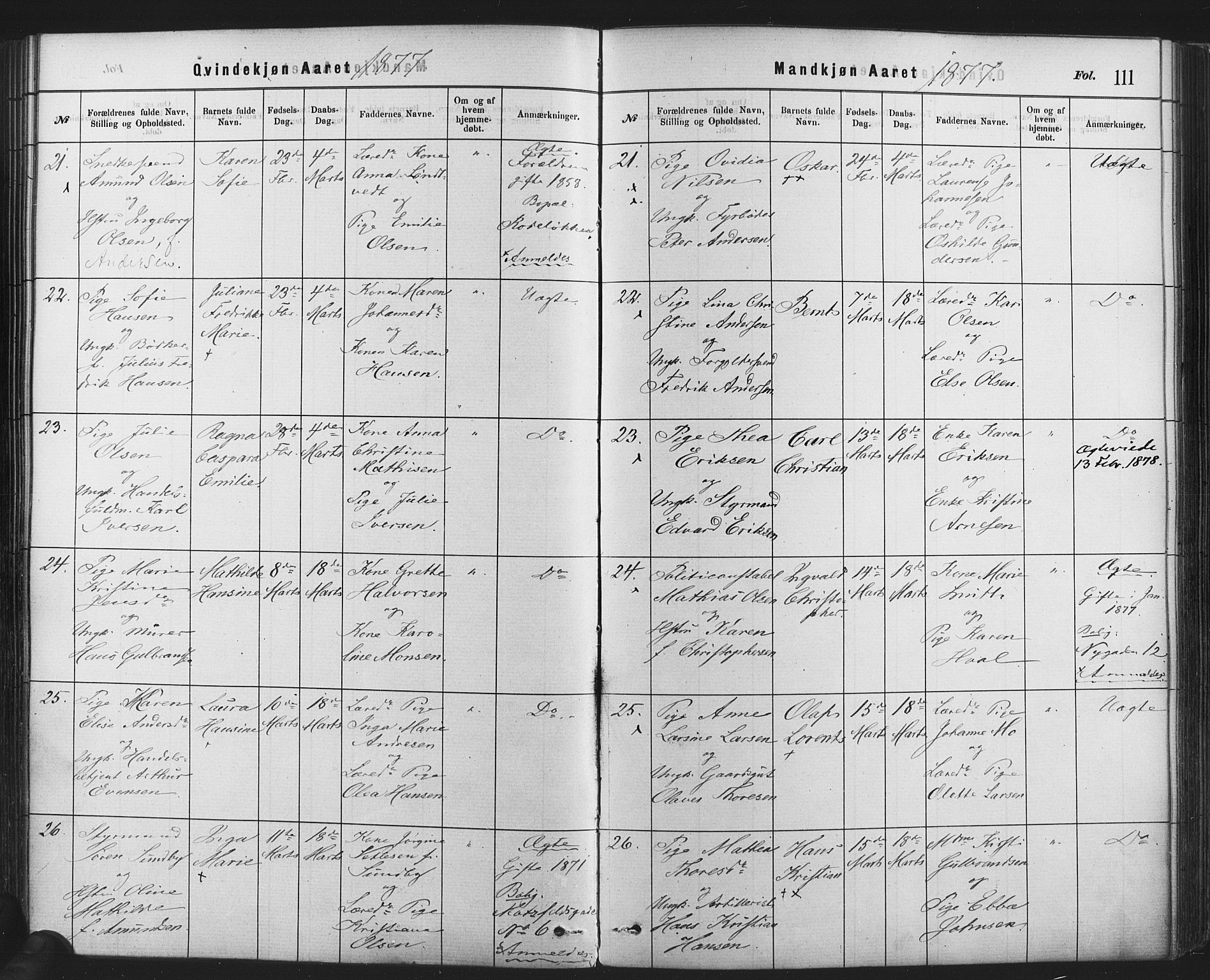 Rikshospitalet prestekontor Kirkebøker, SAO/A-10309b/F/L0006: Ministerialbok nr. 6, 1871-1885, s. 111