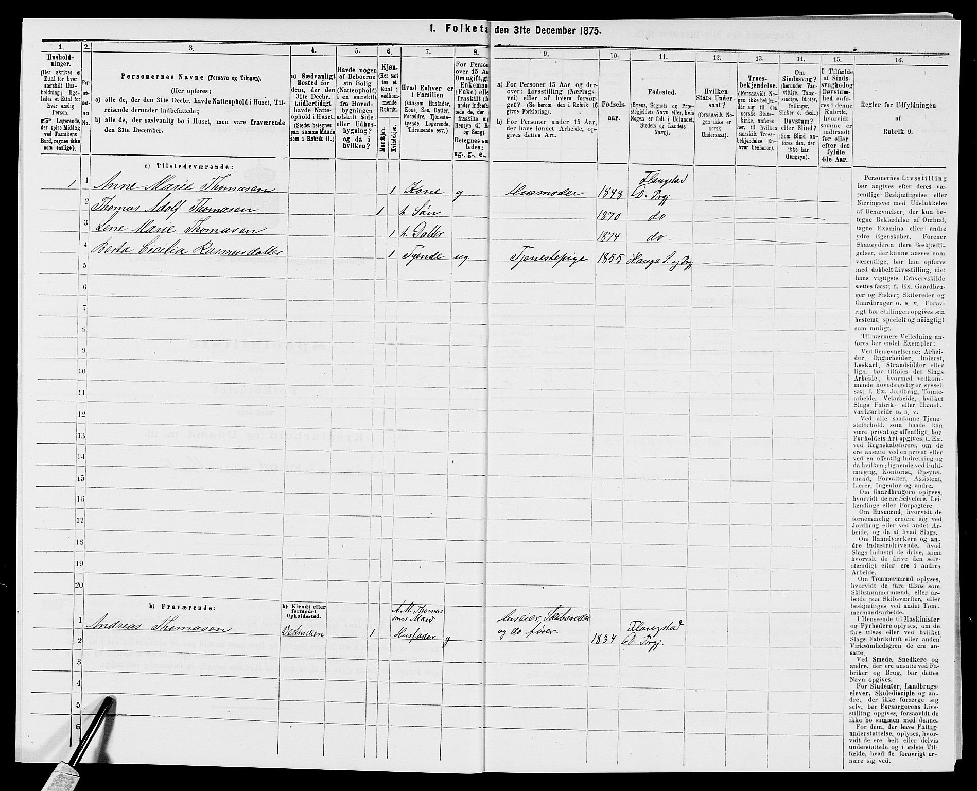 SAK, Folketelling 1875 for 0915P Dypvåg prestegjeld, 1875, s. 1207