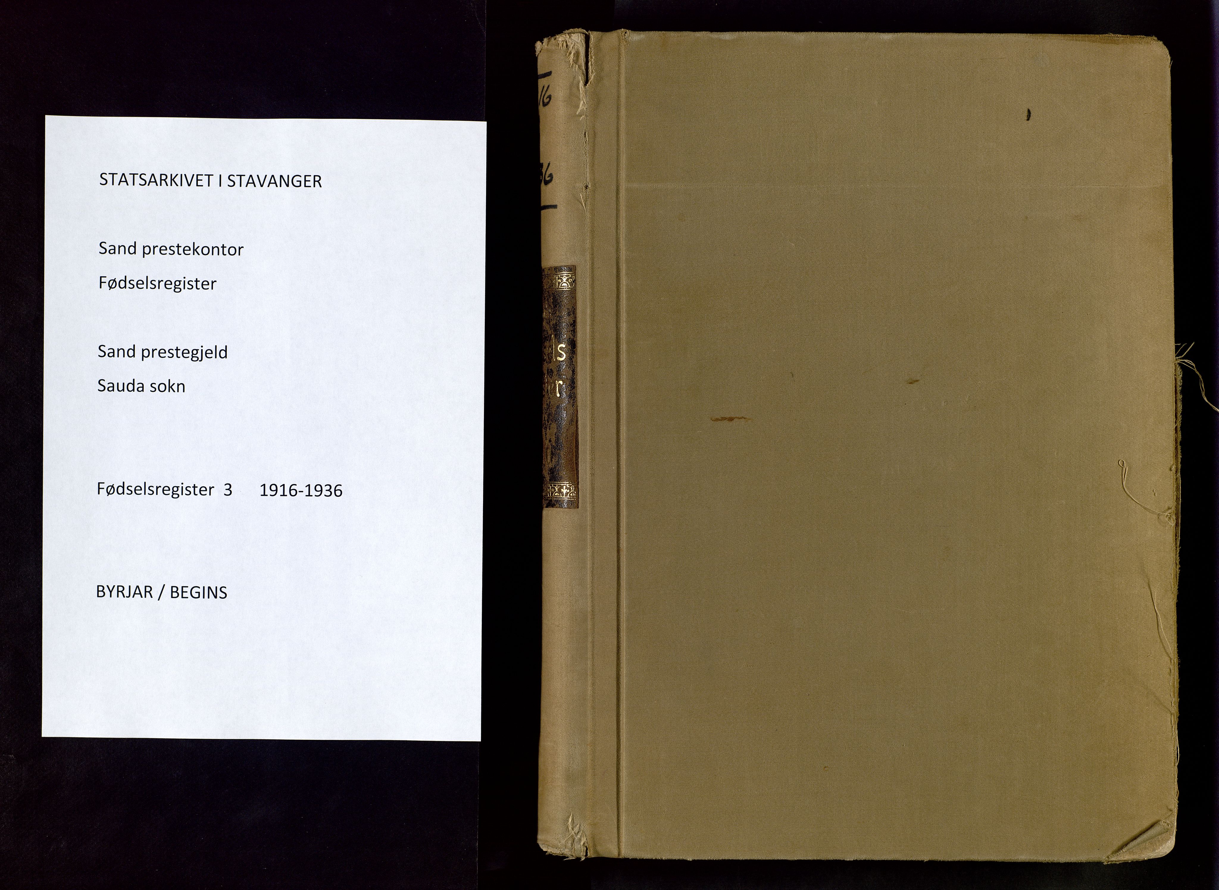 Sand sokneprestkontor, AV/SAST-A-101848/03/C/L0003: Fødselsregister nr. 3, 1916-1936