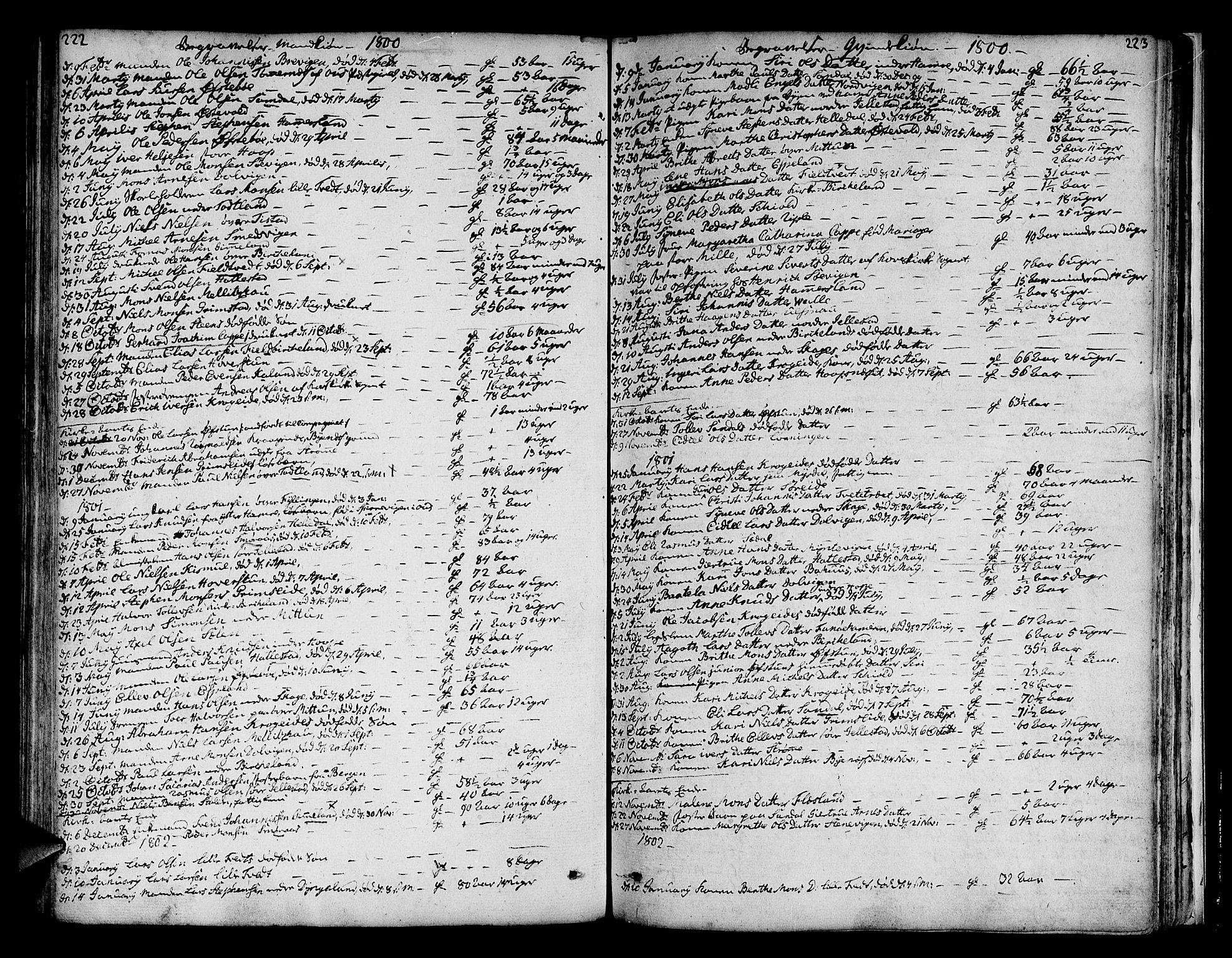 Fana Sokneprestembete, AV/SAB-A-75101/H/Haa/Haaa/L0006: Ministerialbok nr. A 6, 1800-1815, s. 222-223