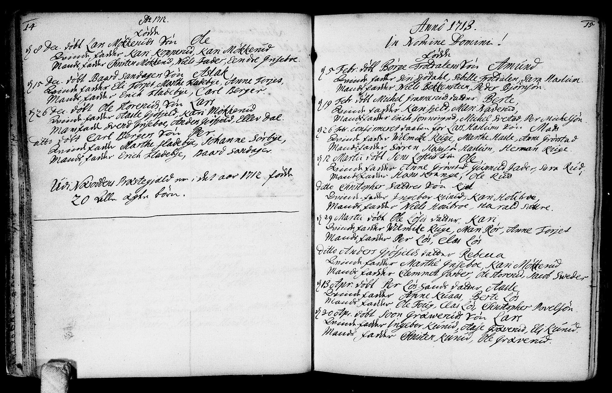 Nesodden prestekontor Kirkebøker, AV/SAO-A-10013/F/Fa/L0001: Ministerialbok nr. I 1, 1709-1750, s. 14-15