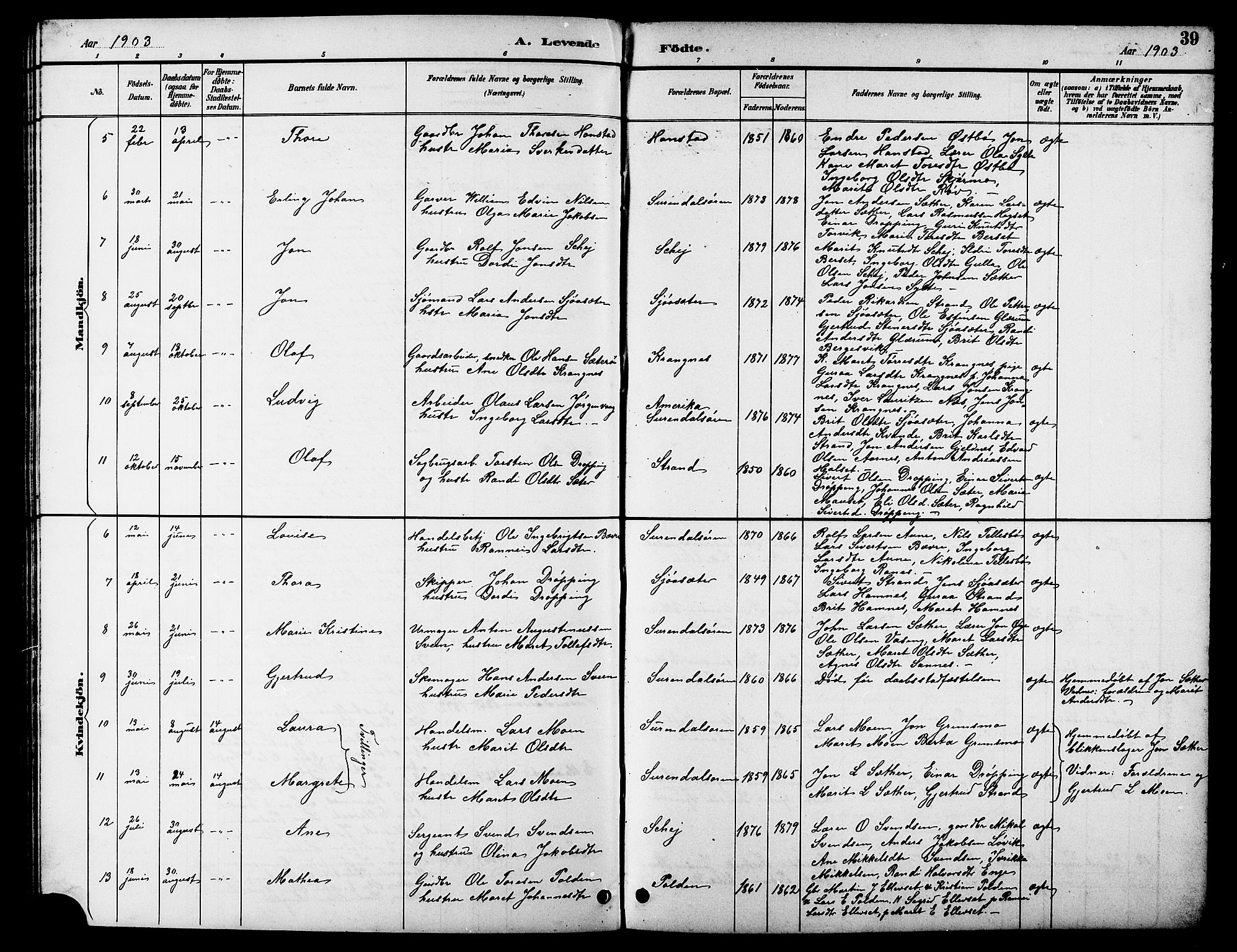 Ministerialprotokoller, klokkerbøker og fødselsregistre - Møre og Romsdal, AV/SAT-A-1454/596/L1058: Klokkerbok nr. 596C01, 1891-1907, s. 39