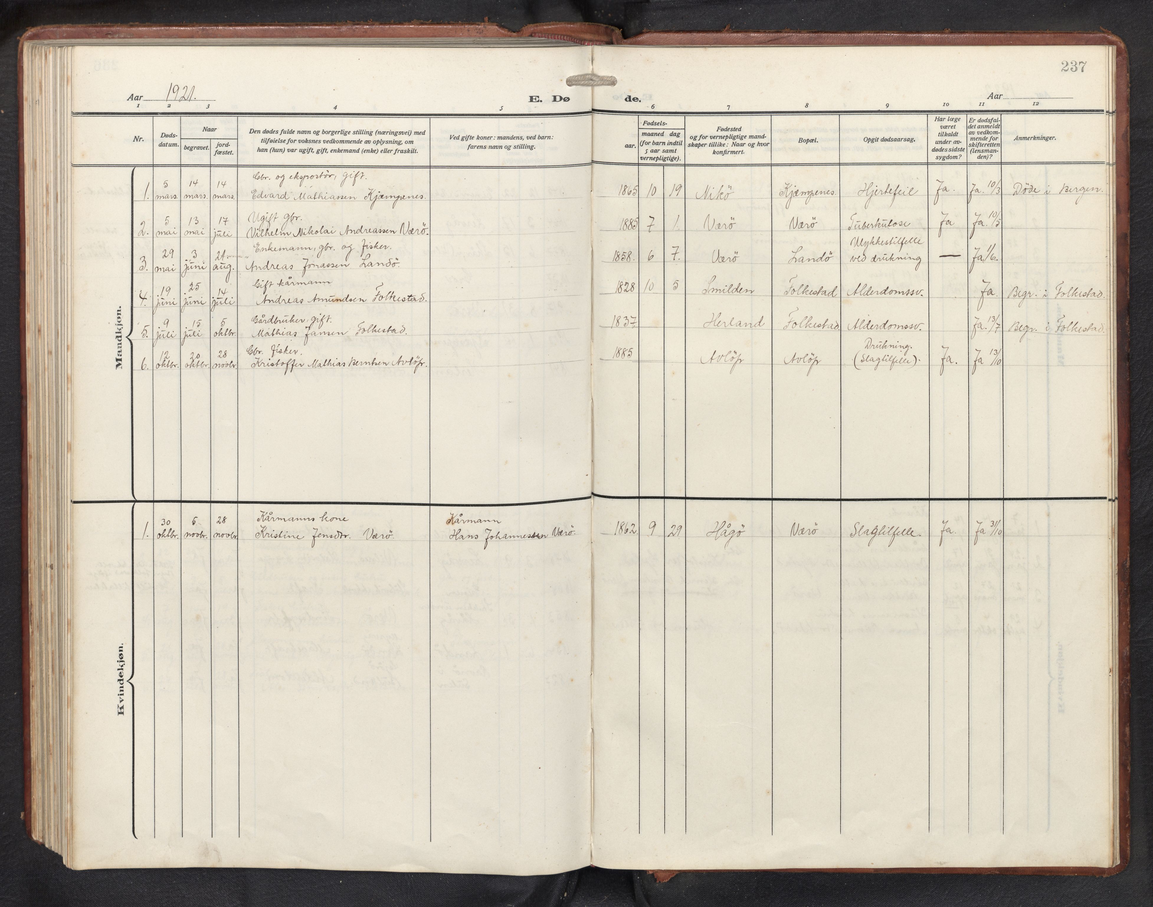 Askvoll sokneprestembete, AV/SAB-A-79501/H/Hab/Habb/L0002: Klokkerbok nr. B 2, 1910-1947, s. 236b-237a