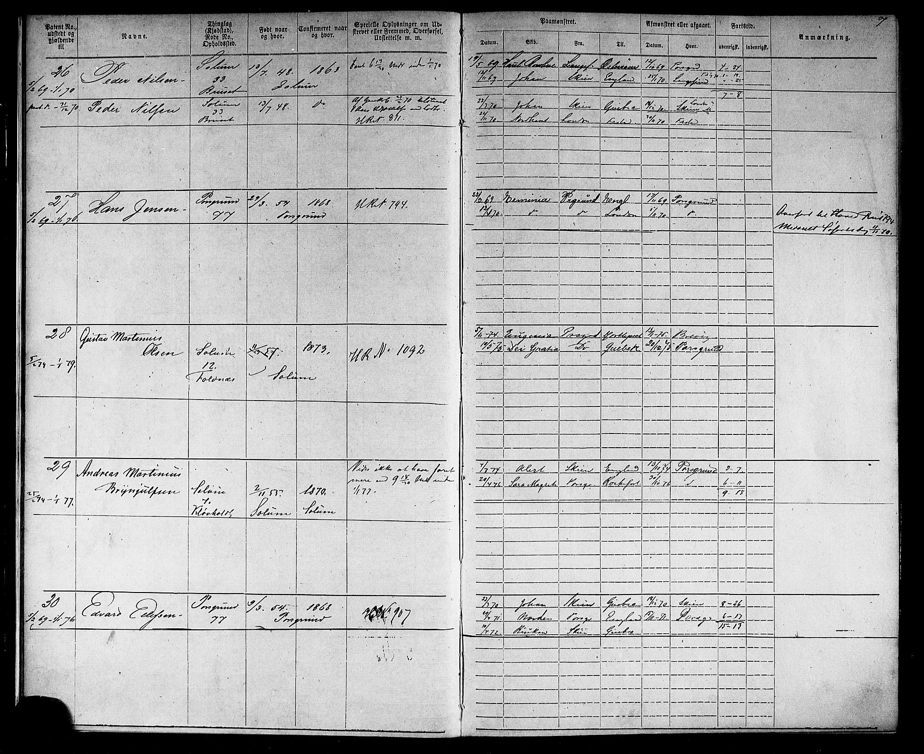 Porsgrunn innrulleringskontor, AV/SAKO-A-829/F/Fb/L0002: Annotasjonsrulle, 1868-1901, s. 9